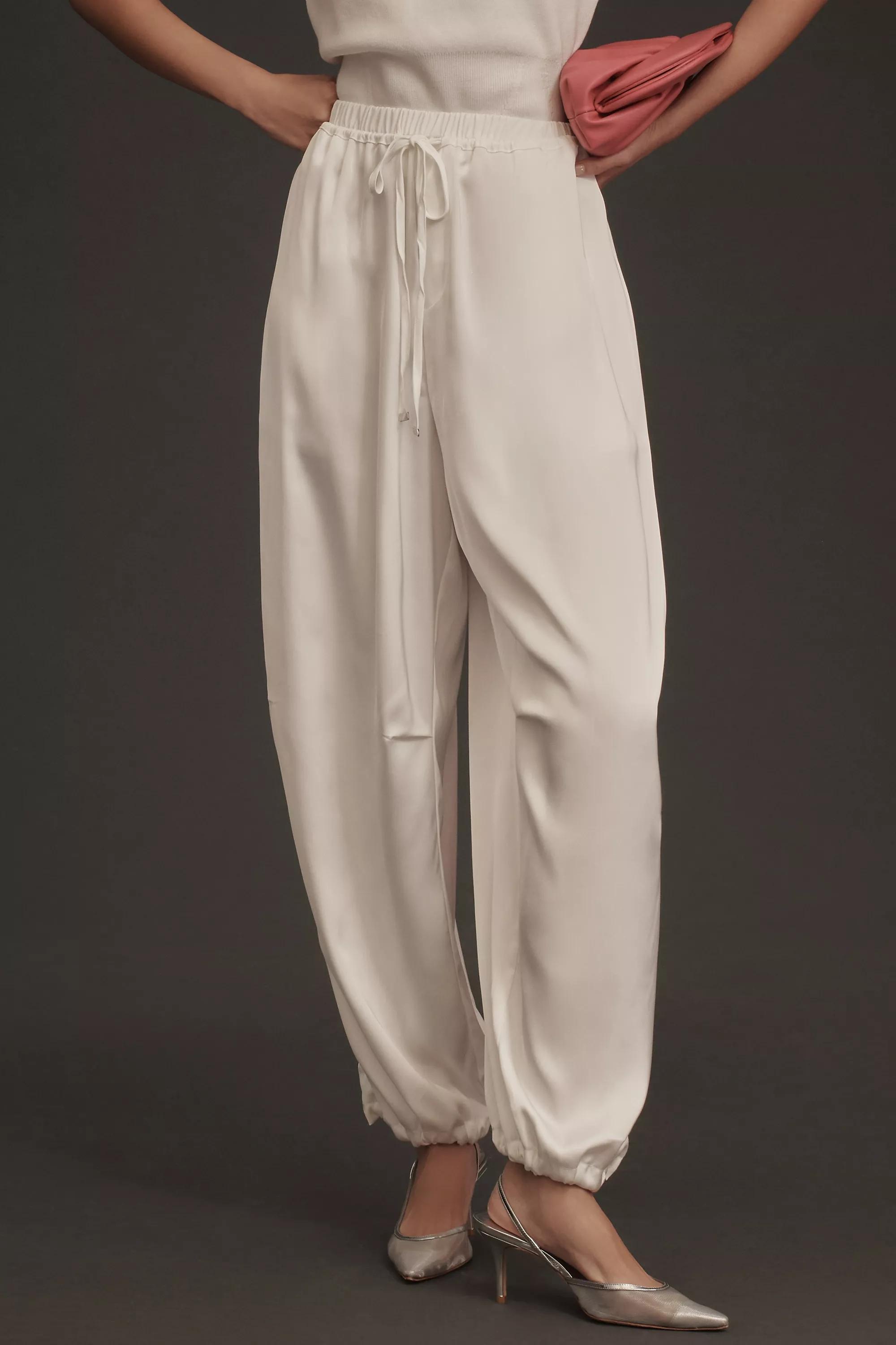 By Maeve Silk Drawstring Parachute Pants, Ecru, A501_0010, medium