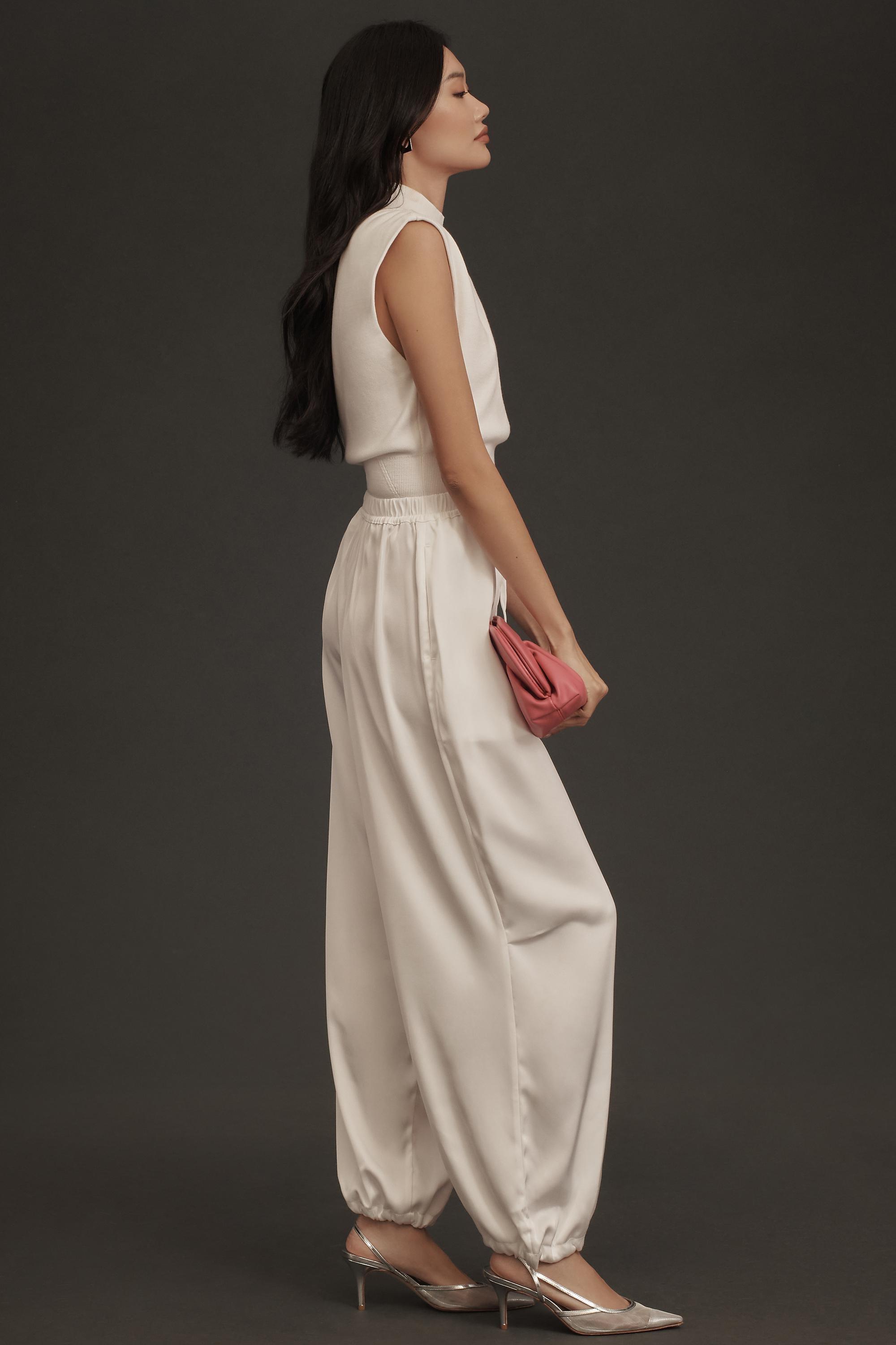 By Maeve Silk Drawstring Parachute Pants, Ecru, A501_0010, medium