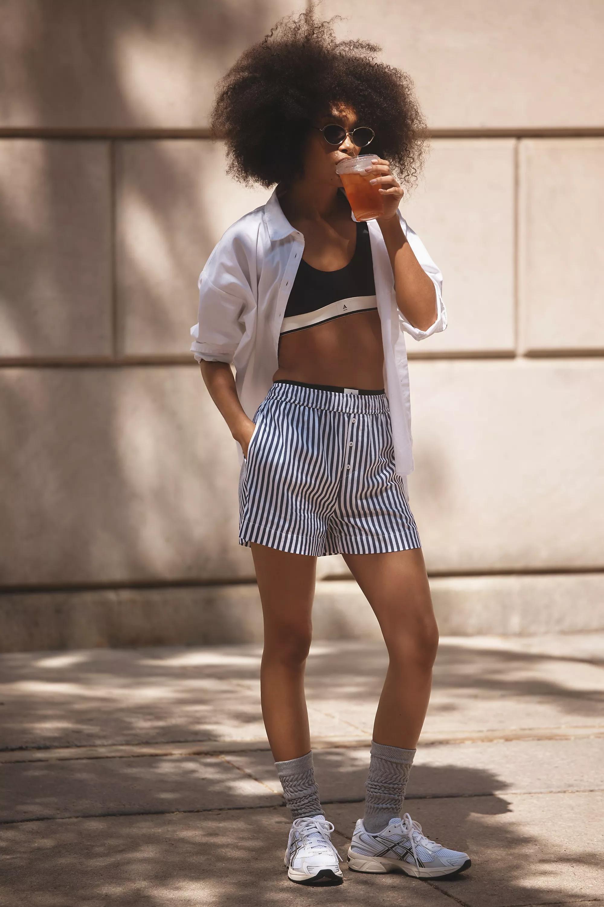 By Anthropologie Cotton Boxer Shorts, Navy, , large image number 3