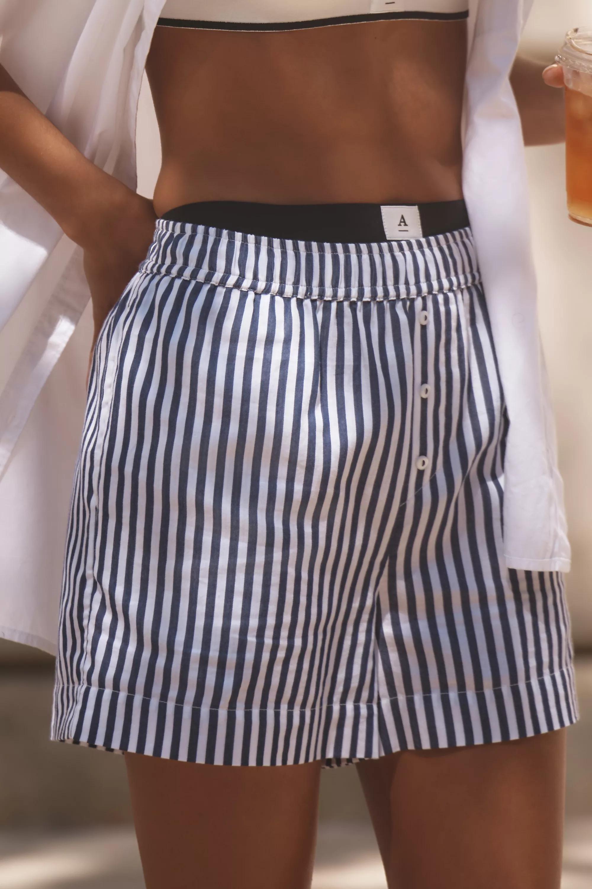 By Anthropologie Cotton Boxer Shorts, Navy, , large image number 5