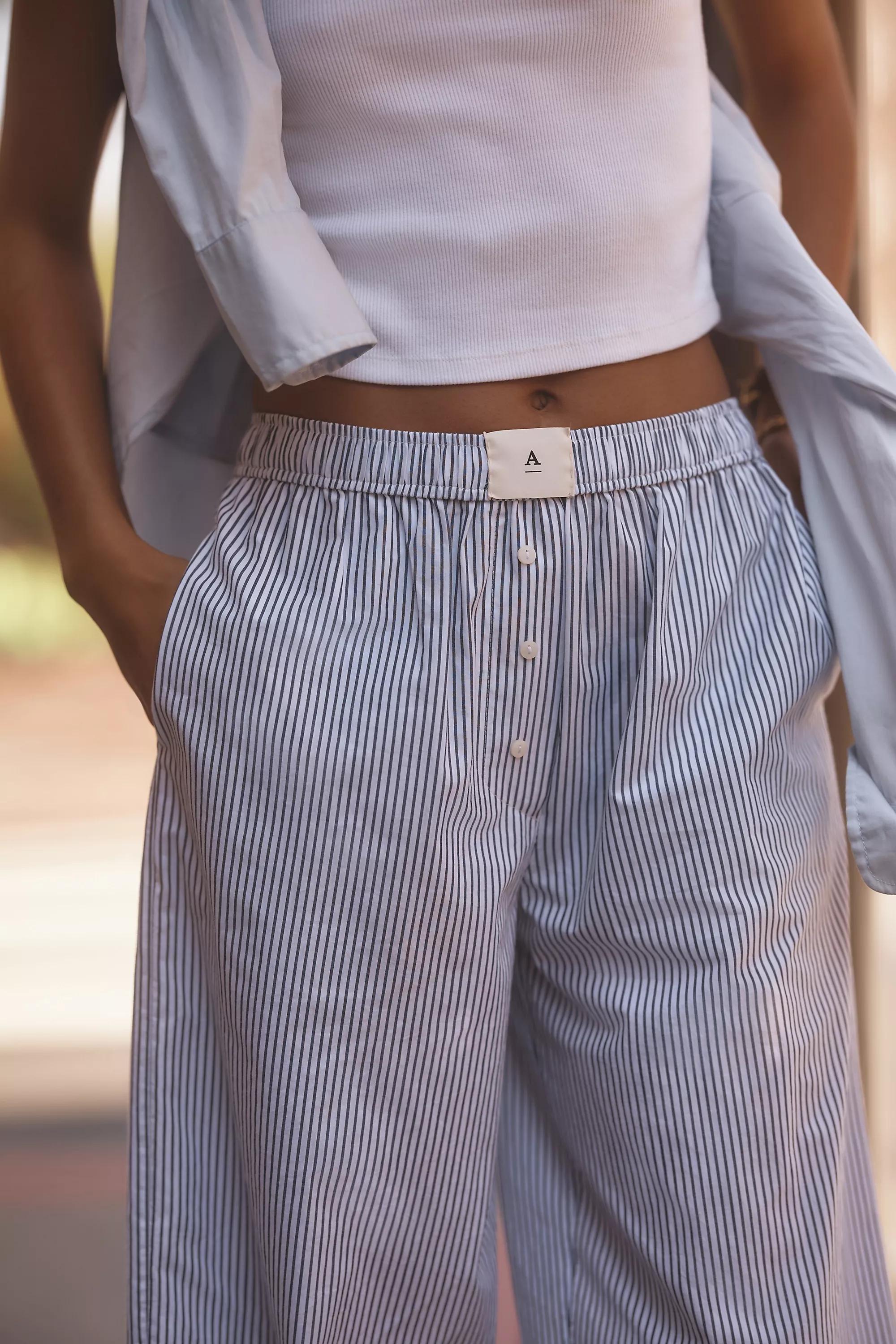 Striped Cotton Boxer Pyjama Bottoms, Blue, , large image number 3