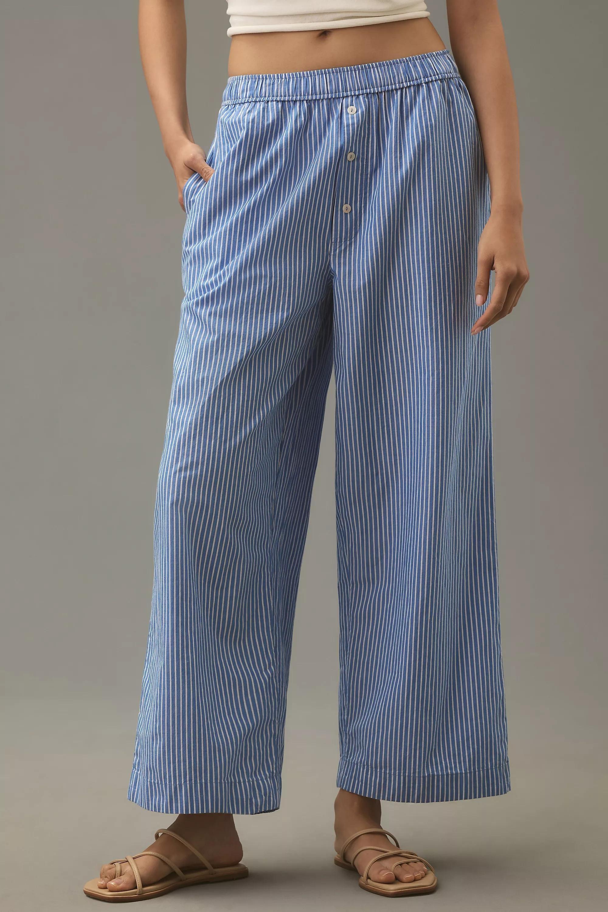By Anthropologie Stripe Cotton Boxer Pyjama Bottoms, Blue, , large image number 3