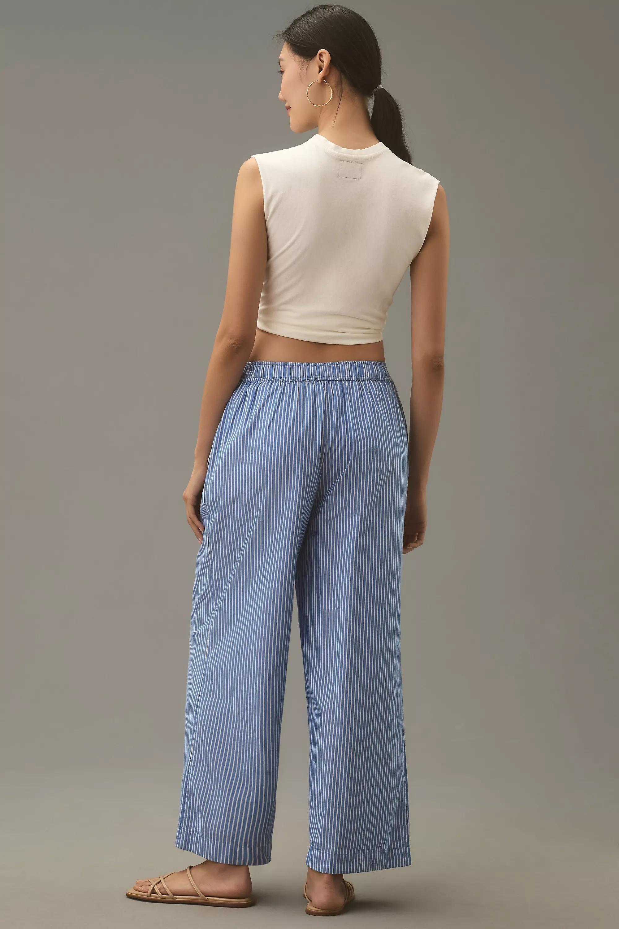 By Anthropologie Stripe Cotton Boxer Pyjama Bottoms, Blue, , large image number 5