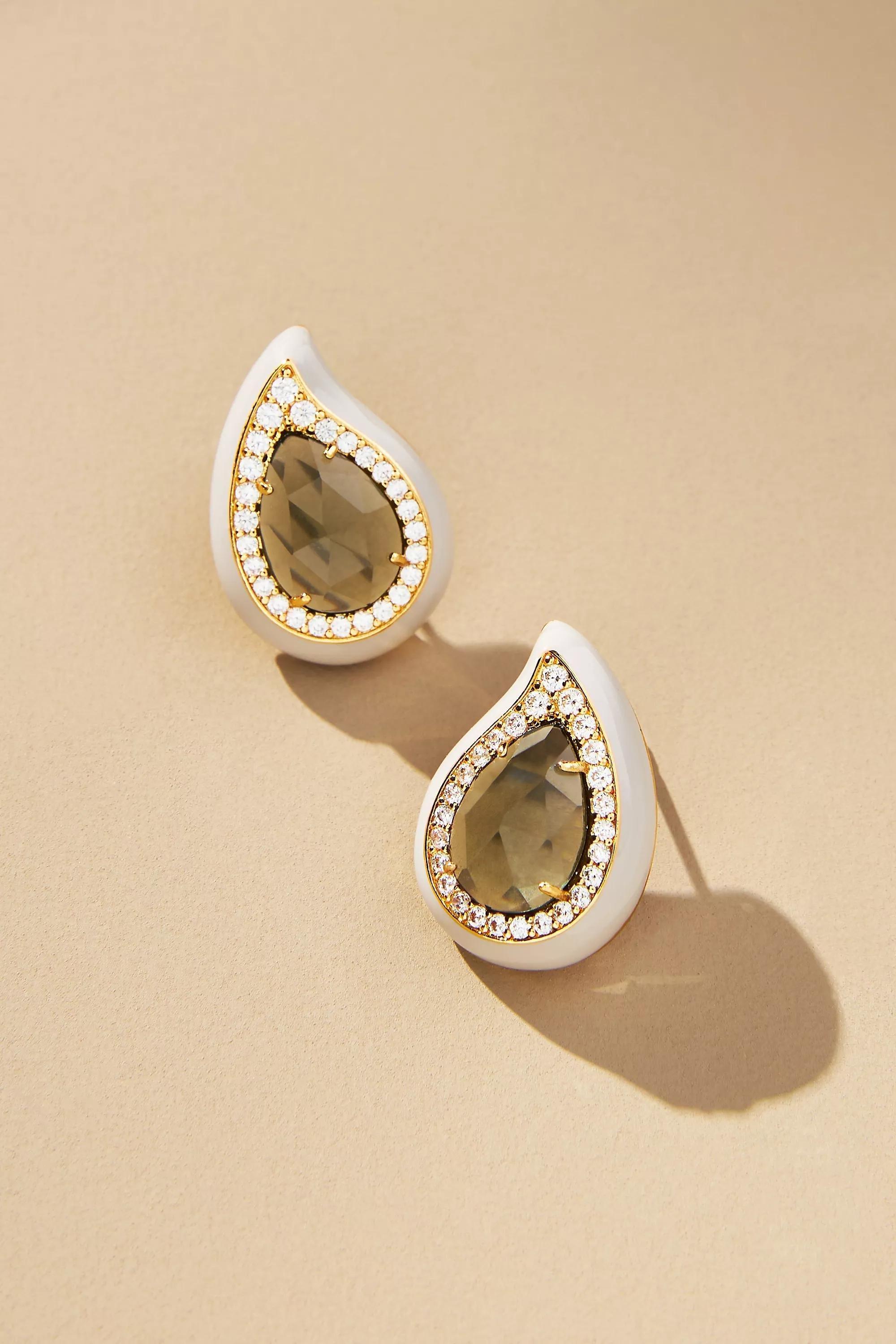 Stone Crystal Embellished Teardrop Earrings, Gold-Plated, , medium