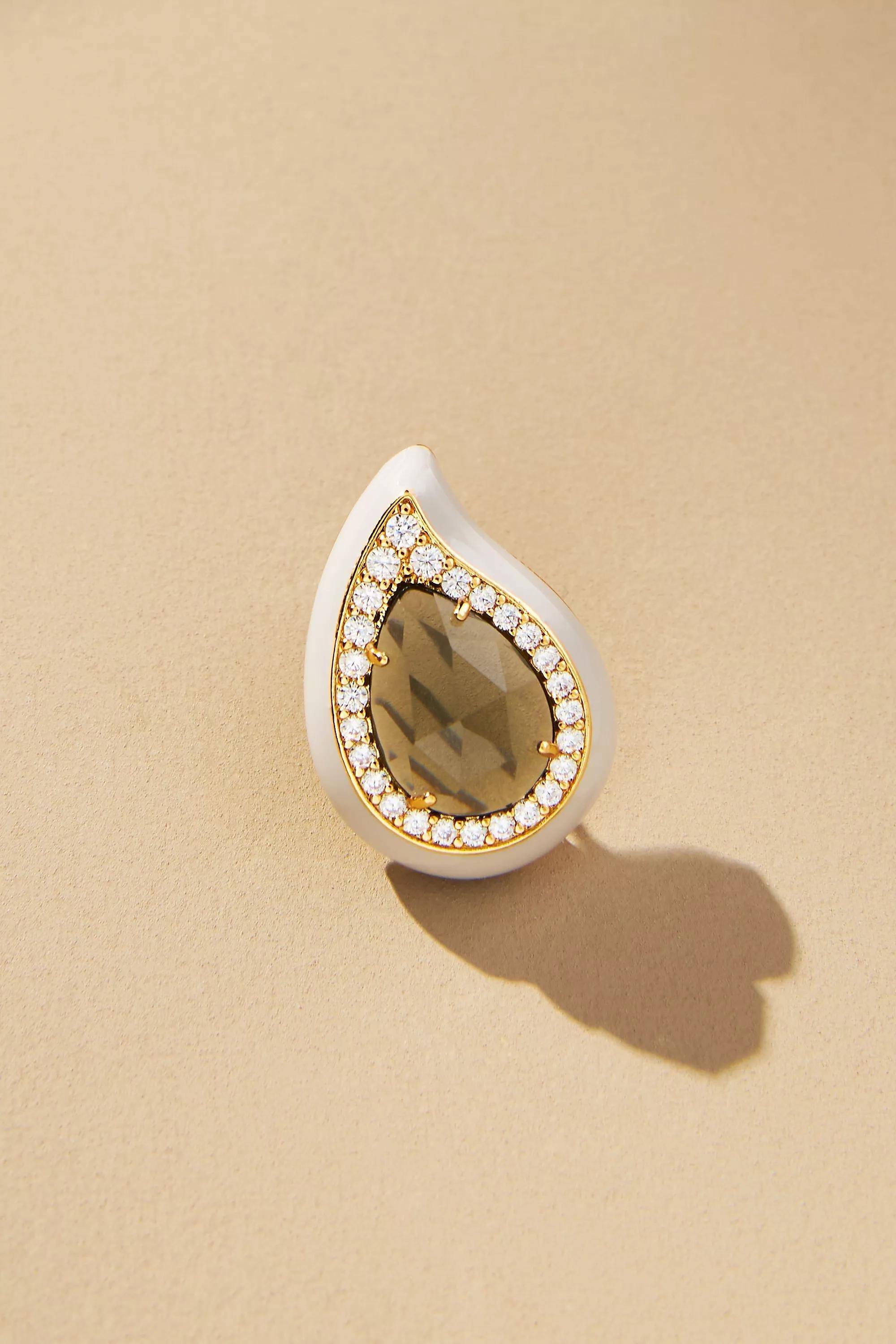Stone Crystal Embellished Teardrop Earrings, Gold-Plated, A501_0004, large image number 1