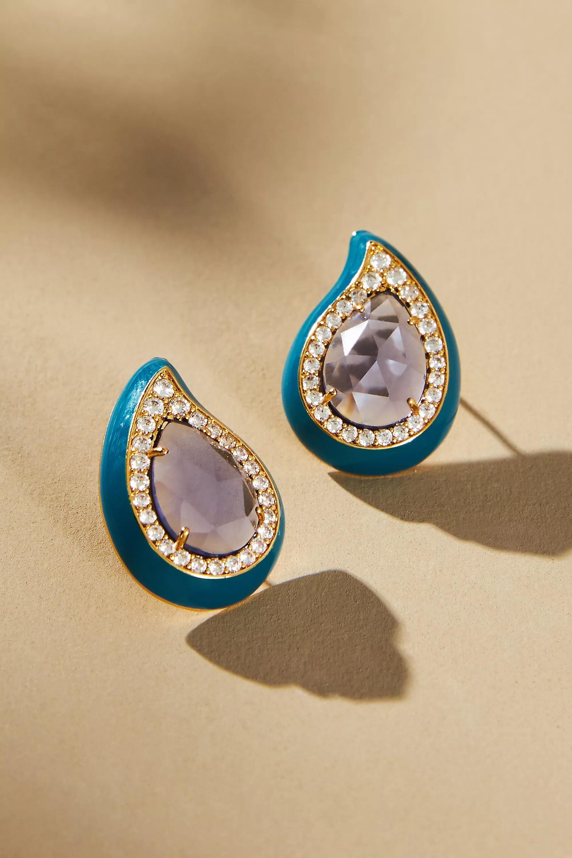 Stone Crystal Embellished Teardrop Earrings, Gold-Plated, A501_0040, large image number 0