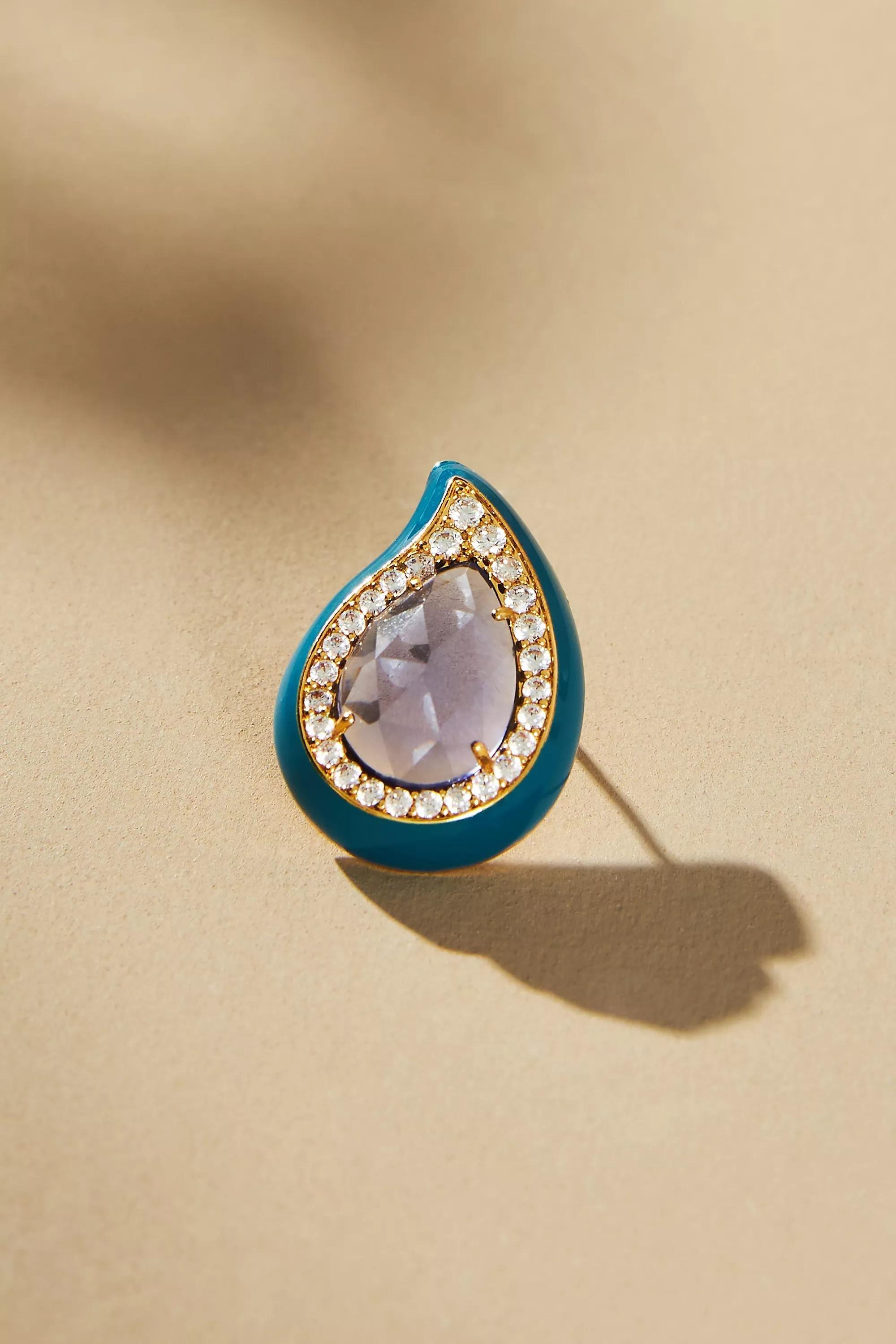 Stone Crystal Embellished Teardrop Earrings, Gold-Plated, A501_0040, large image number 1