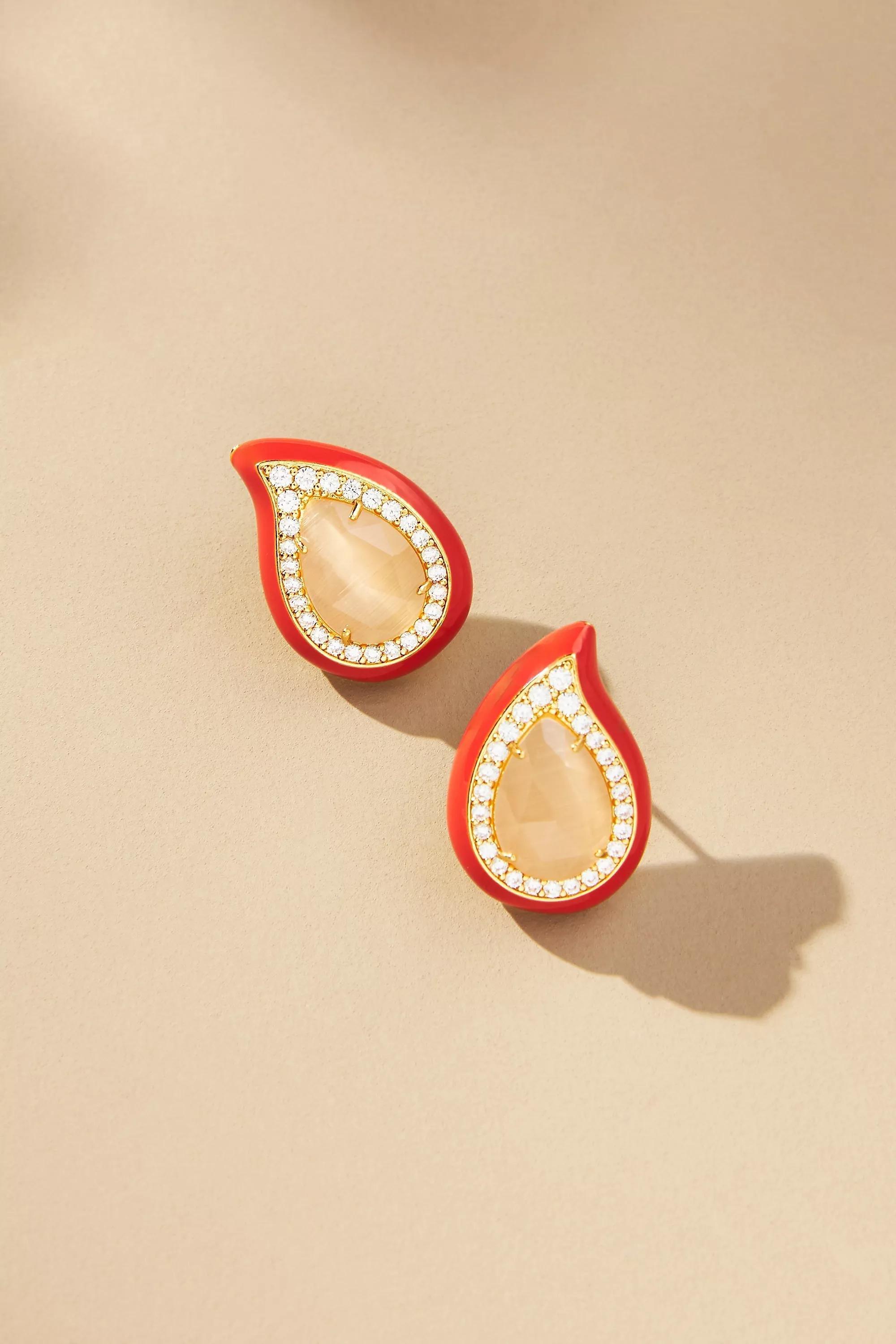 Stone Crystal Embellished Teardrop Earrings, Gold-Plated, A501_0080, large image number 0