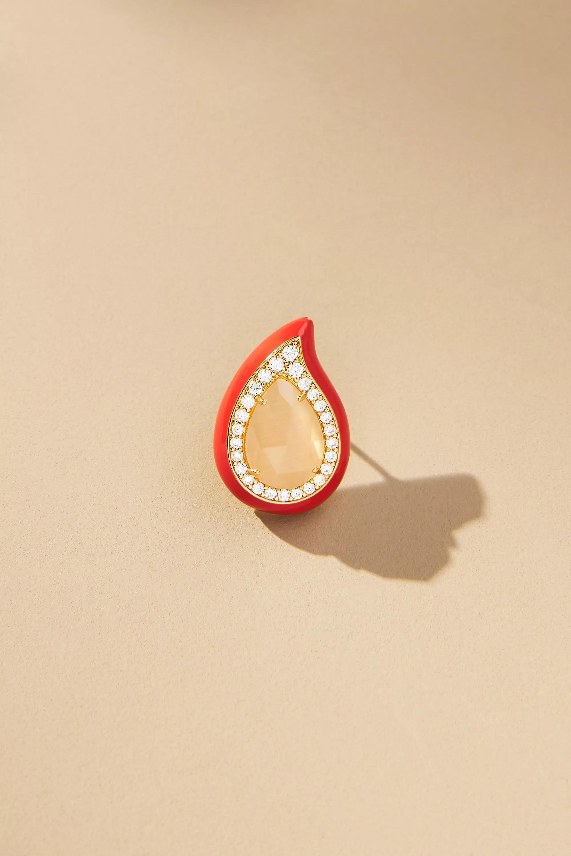 Stone Crystal Embellished Teardrop Earrings, Gold-Plated, A501_0080, large image number 1
