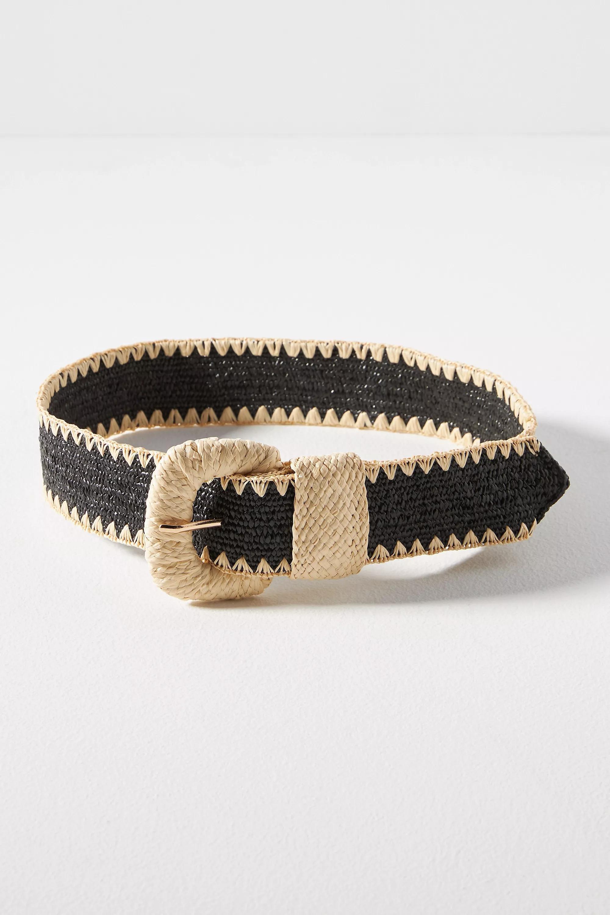 Pattern Linea Pelle Woven Raffia Stretch Belt, Black, , large image number 0