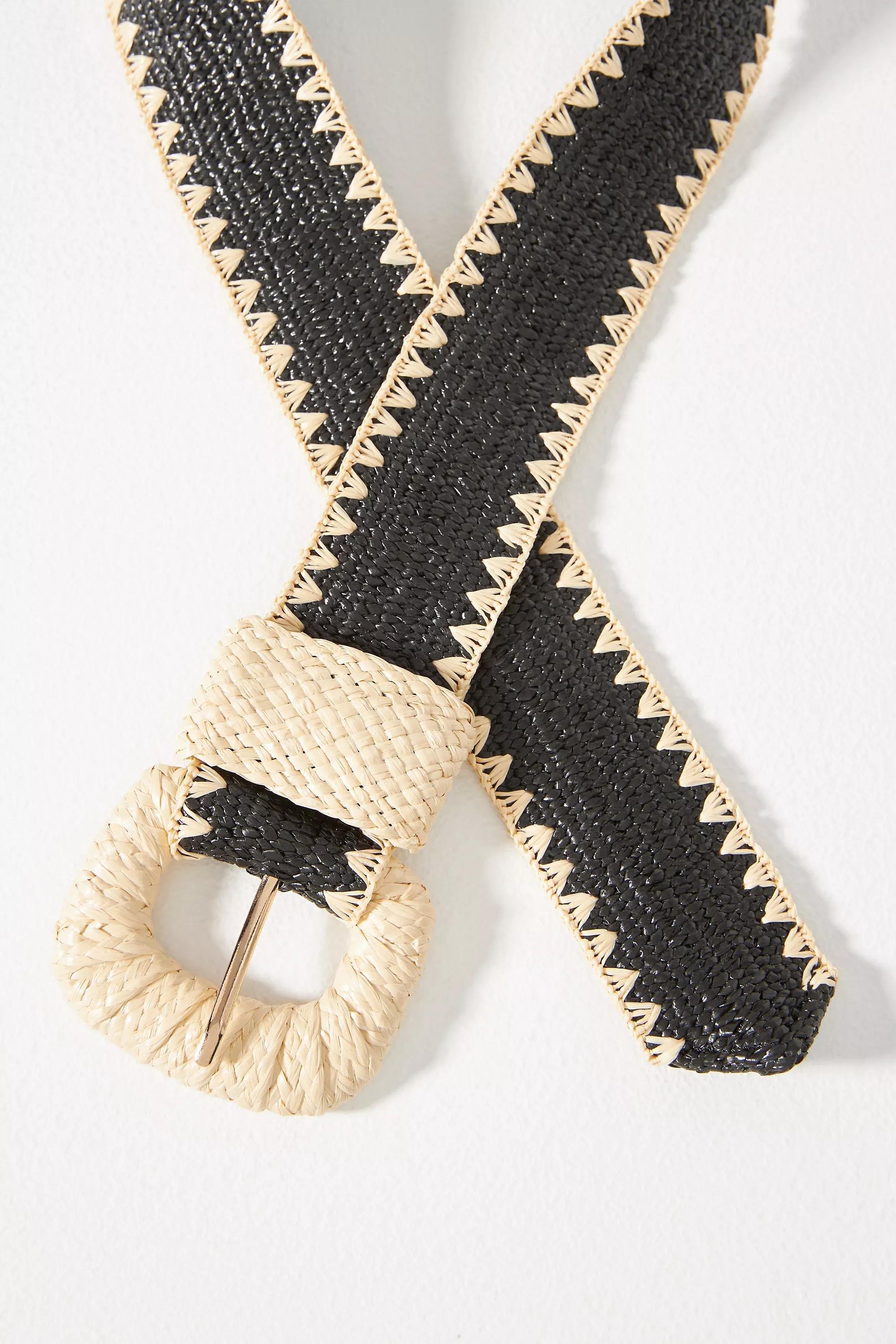 Pattern Linea Pelle Woven Raffia Stretch Belt, Black, , large image number 1