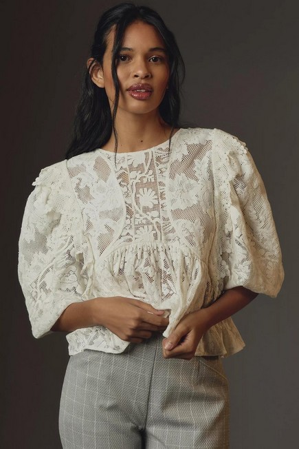 Anthropologie - Forever That Girl Babydoll Lace Blouse, White