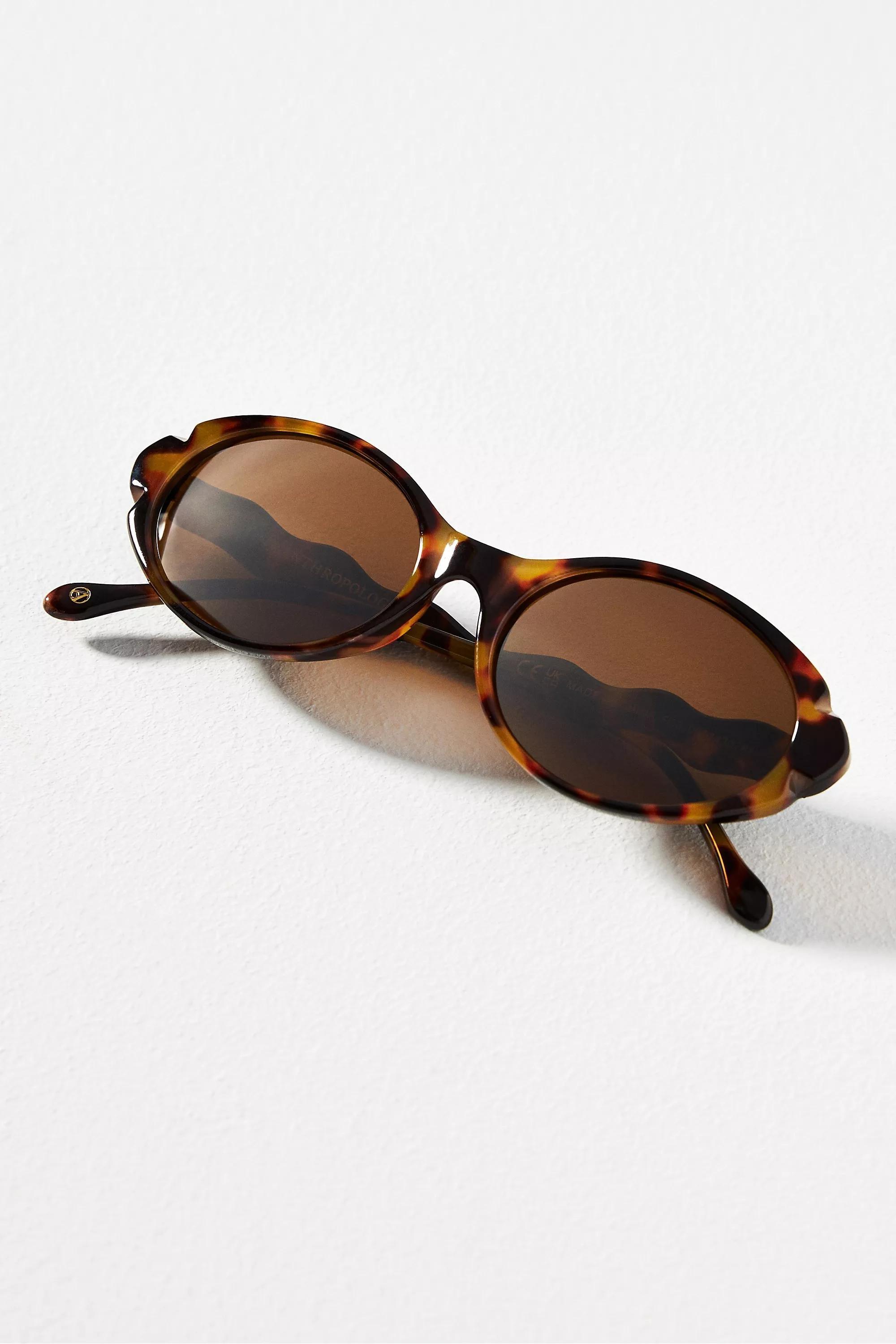 Wavy Arm Oval Sunglasses, Brown, A501_0015, large image number 0