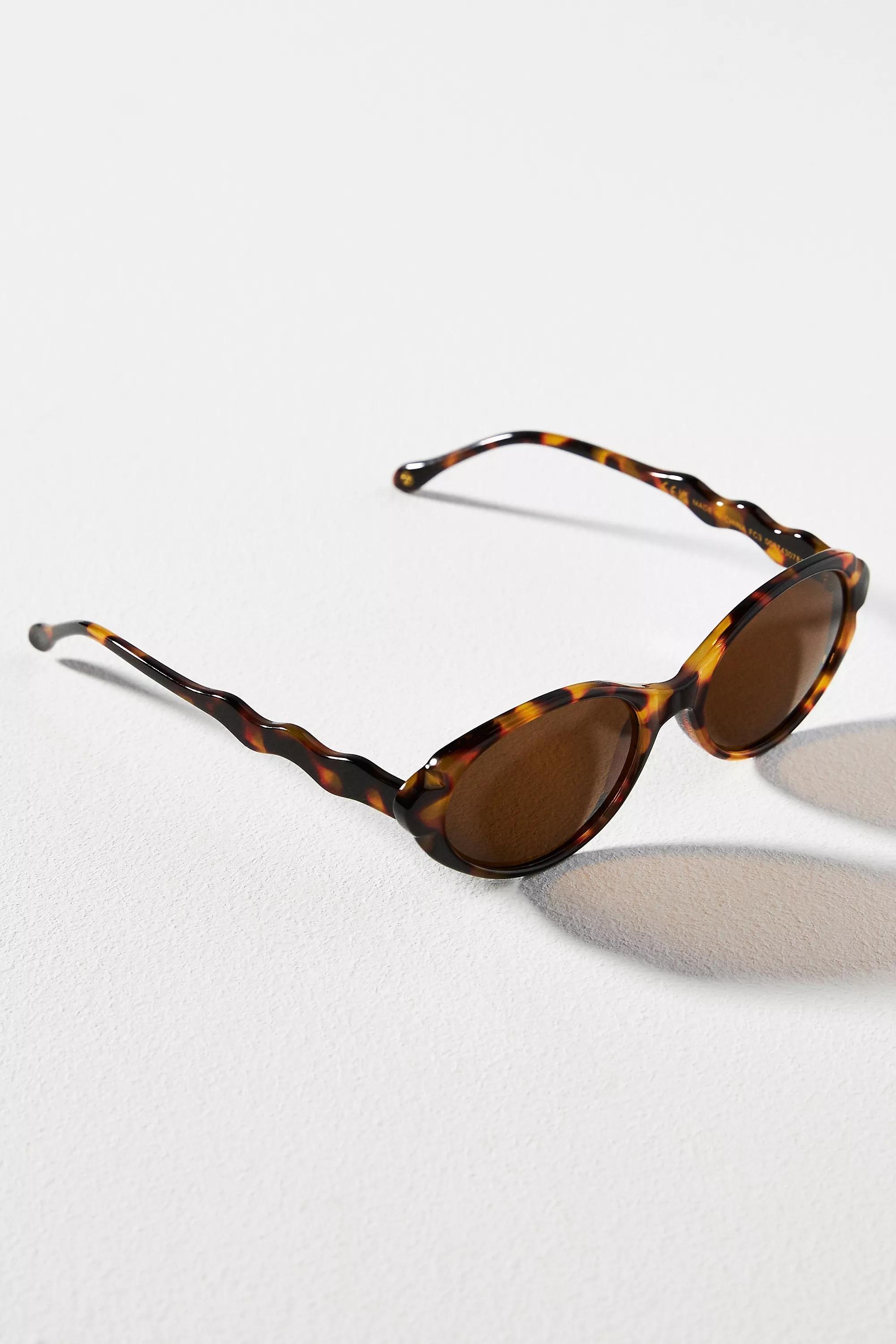 Wavy Arm Oval Sunglasses, Brown, A501_0015, large image number 1