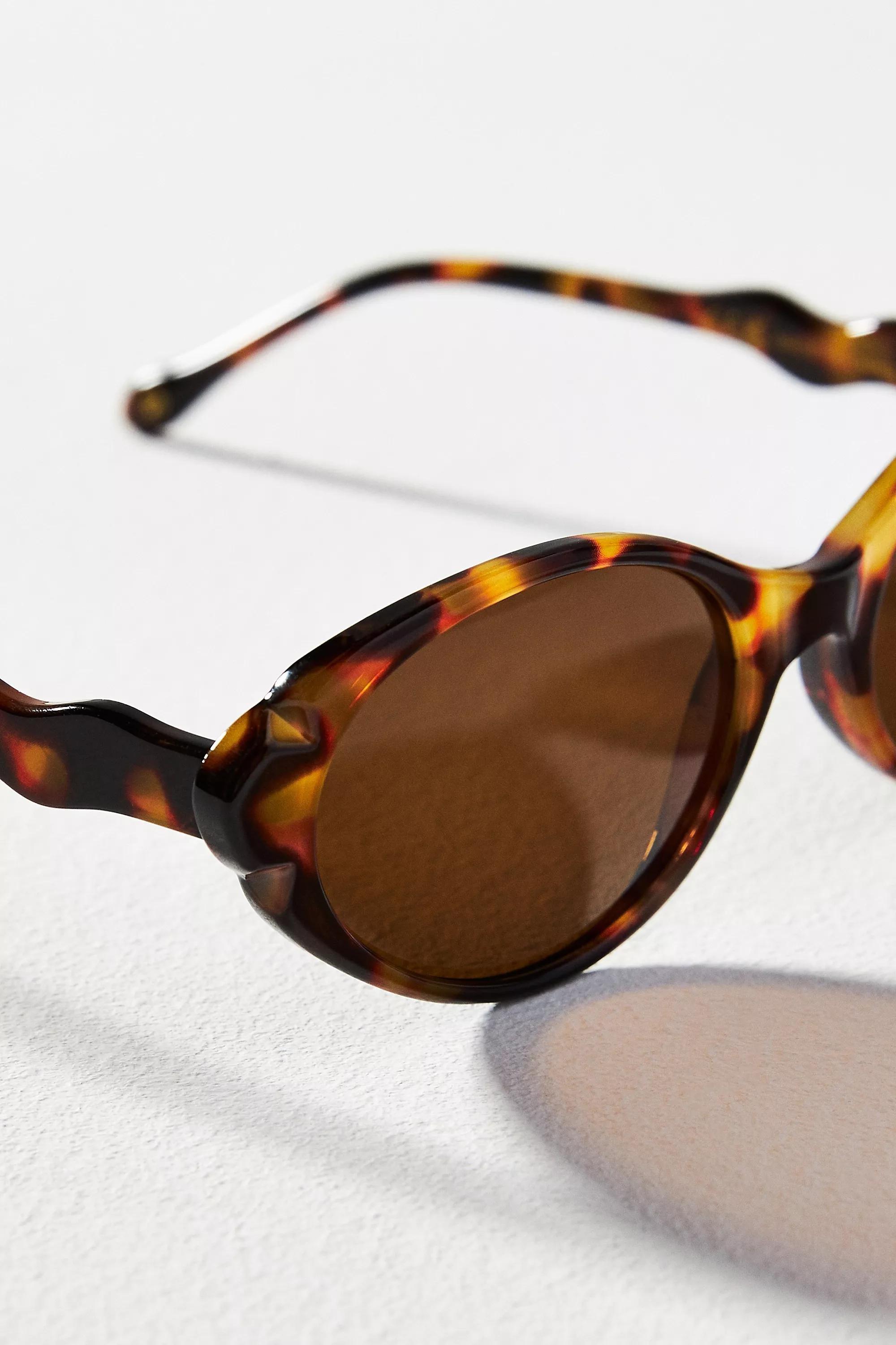 Wavy Arm Oval Sunglasses, Brown, A501_0015, large image number 2