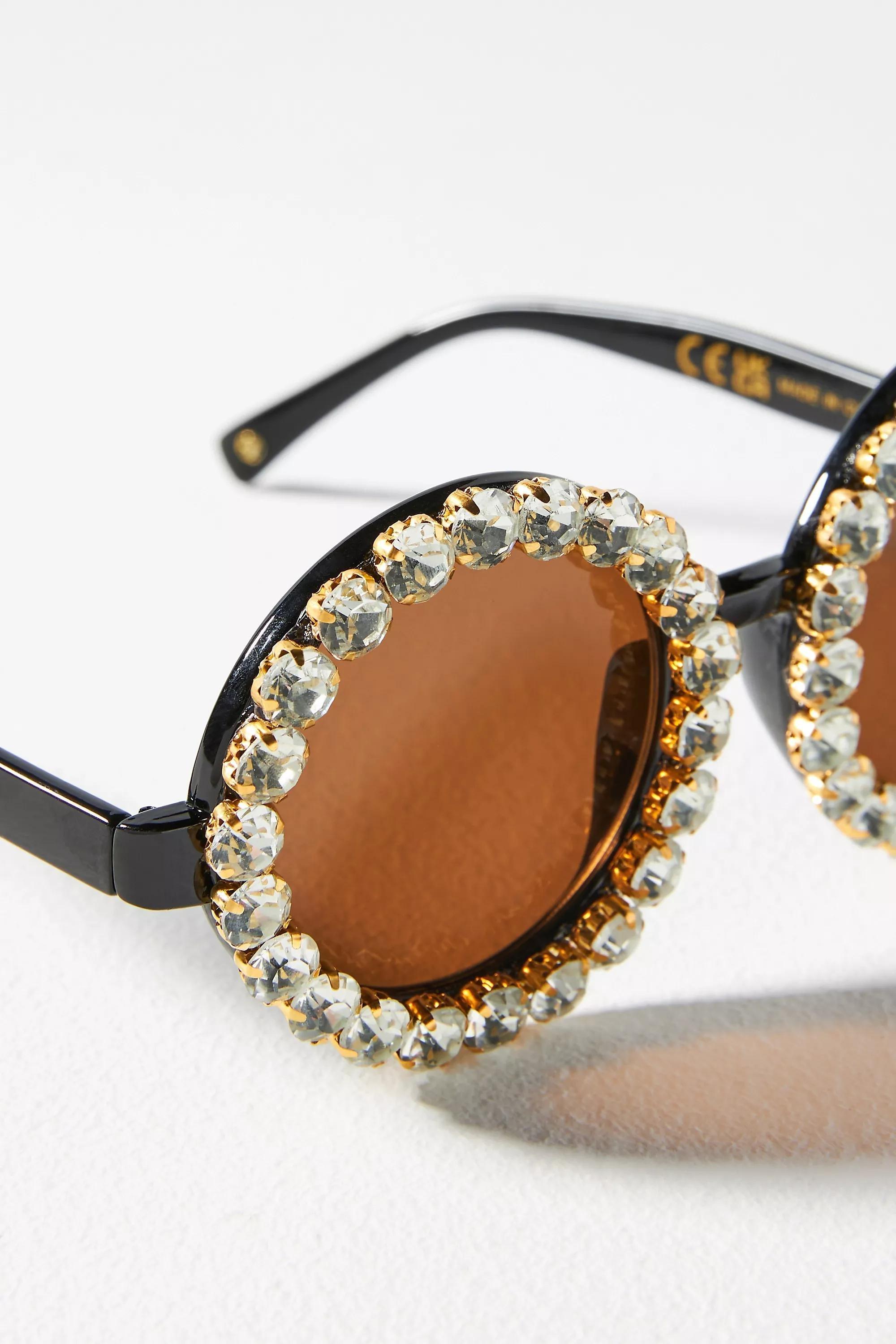 Rhinestone Round Sunglasses, Black, A501_0001, large image number 2