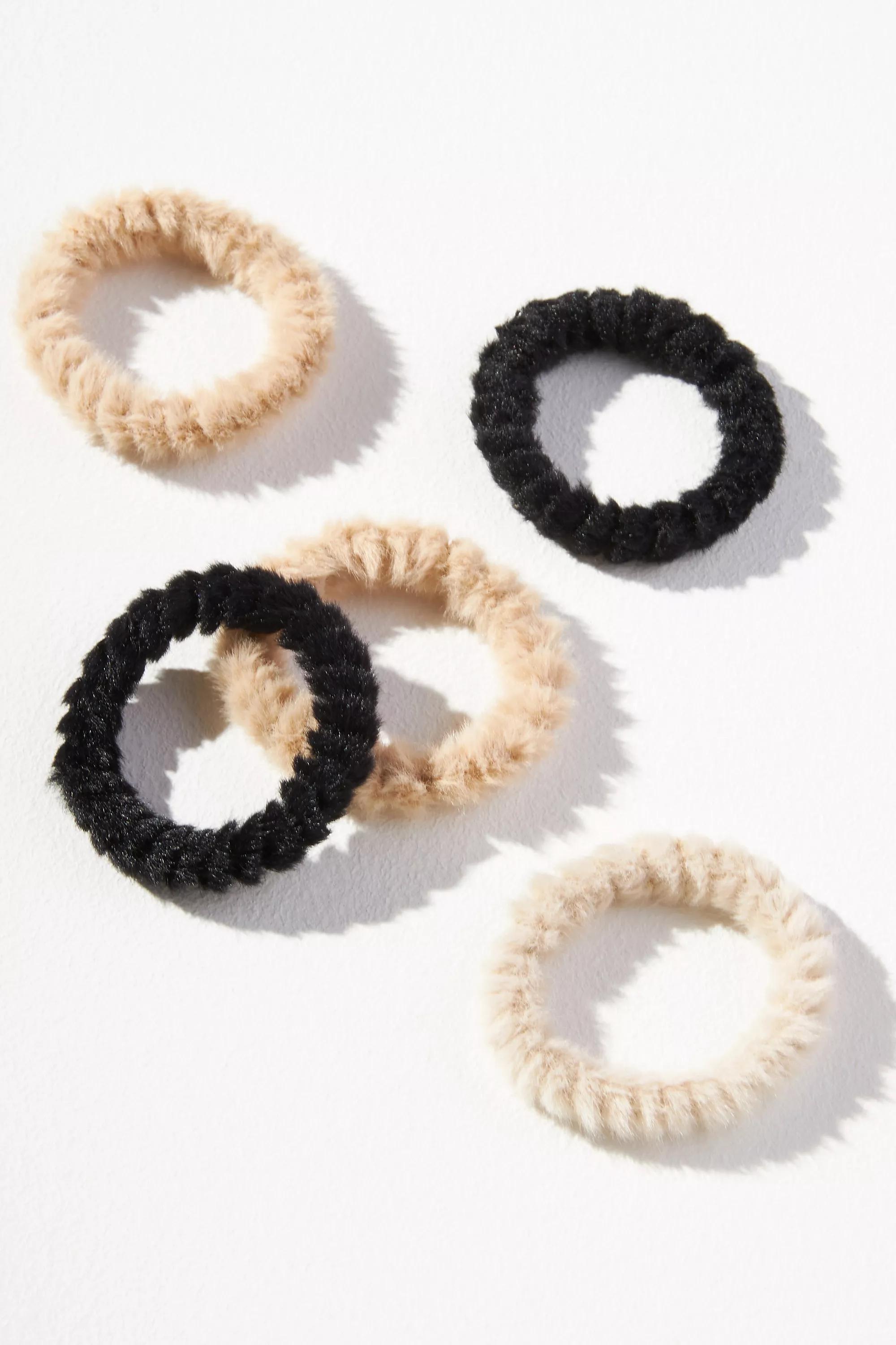 Fur Hair Bobbles Set Of 6, Beige, A501_0014, large image number 0