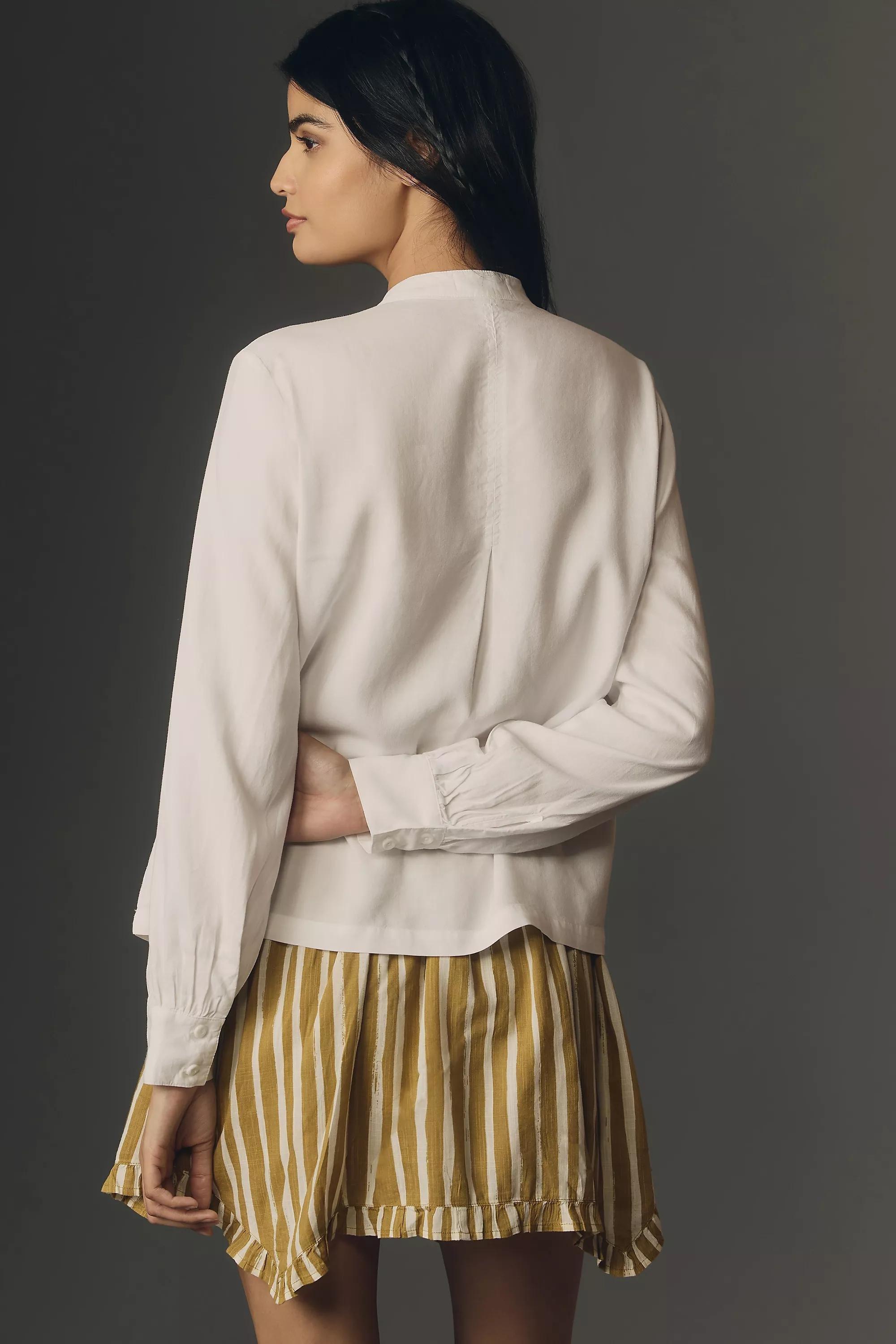 Bella Dahl Henley Long-Sleeve Pleated Blouse, White, , large image number 1