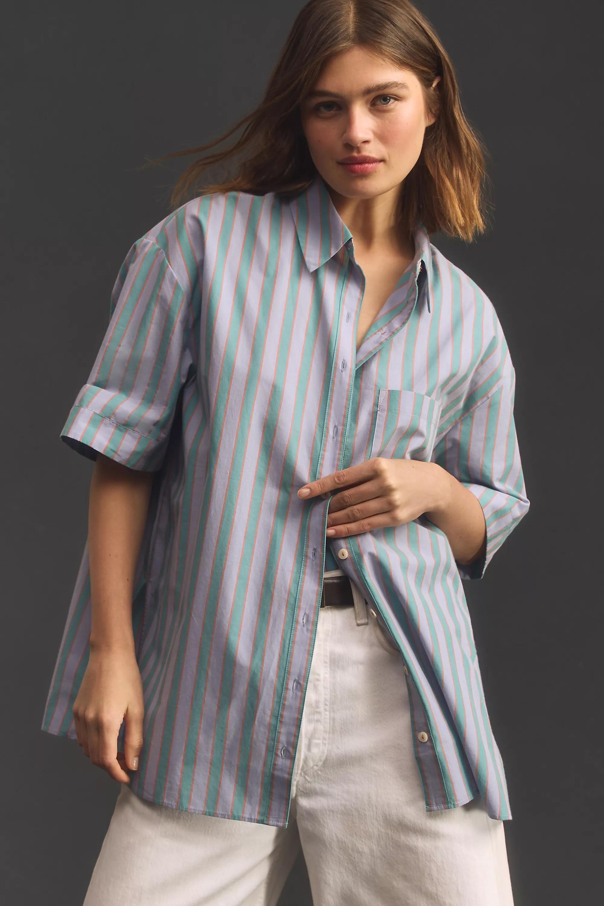 Short-Sleeve Cotton Pyjama Top, Green, , large image number 2
