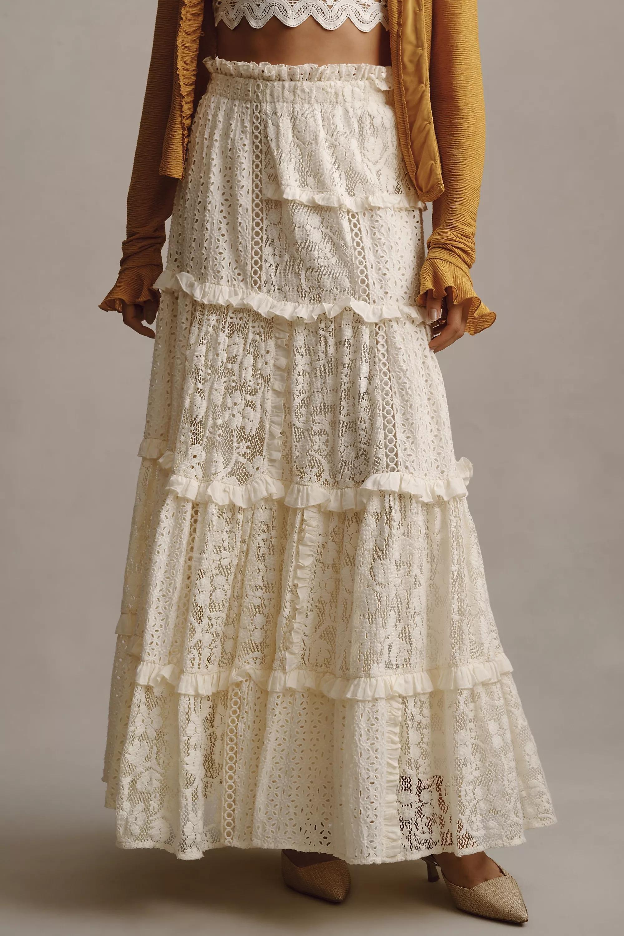 Forever That Girl Tiered Lace Maxi Skirt, Cream, A501_0012, large image number 2
