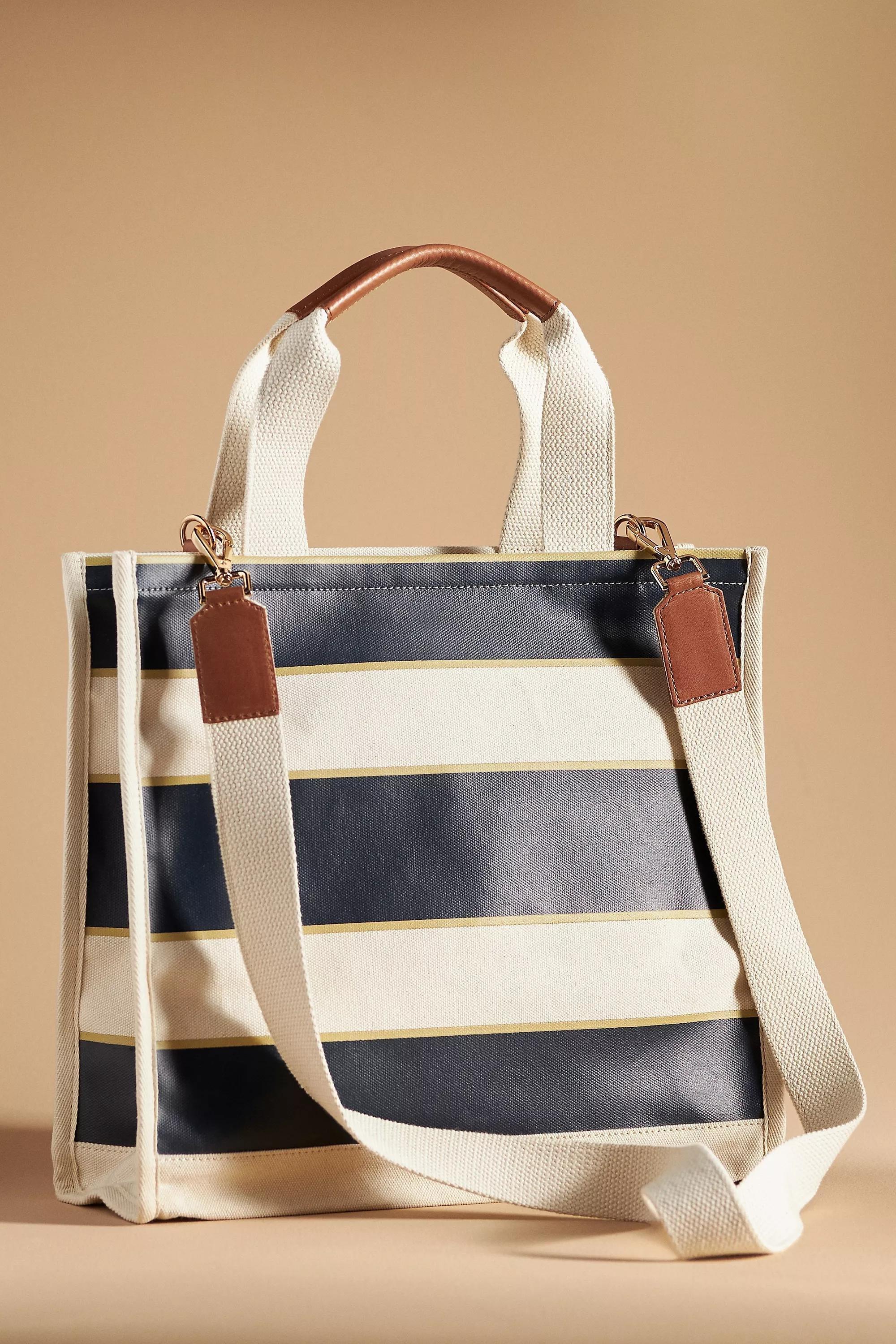 Maeve Striped Canvas Mini Tote Bag, Black, A501_0001, large image number 0