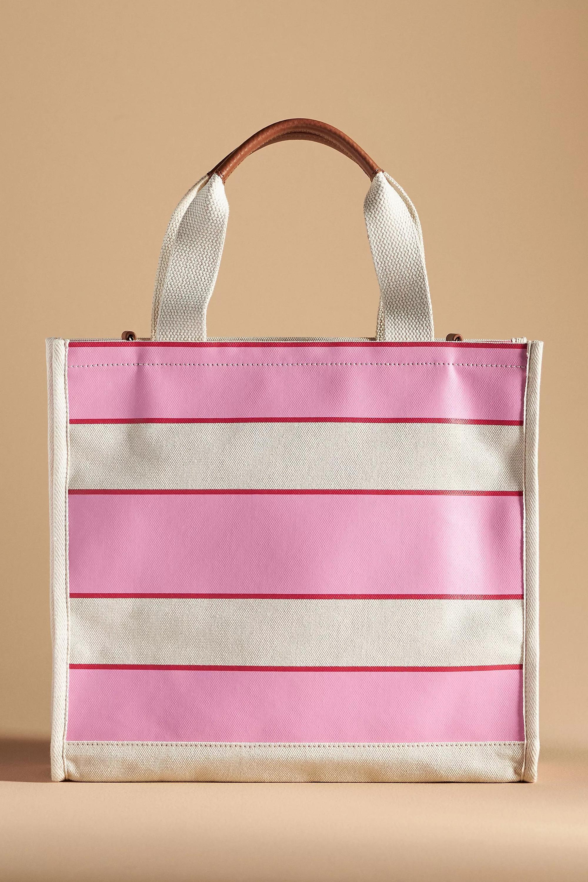 Anthropologie - Pink Striped Canvas Mini Tote Bag