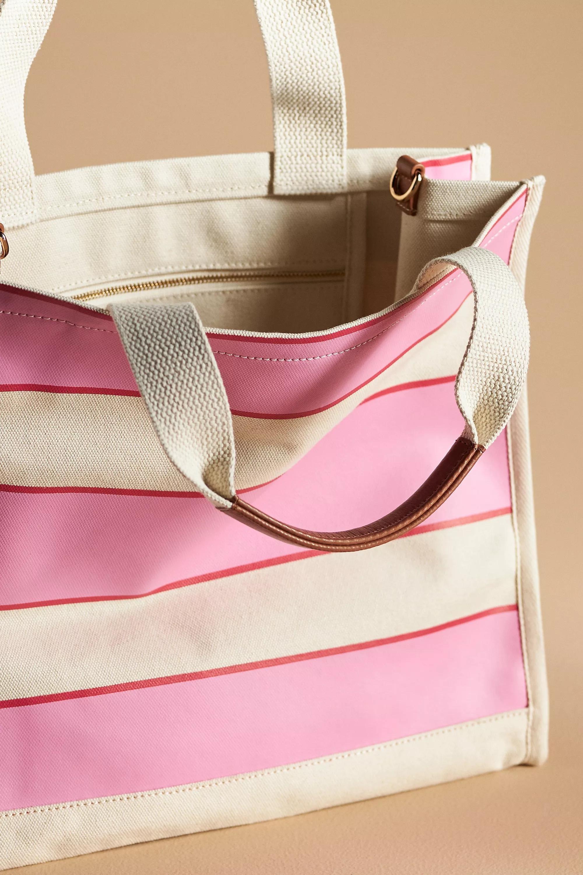 Anthropologie - Pink Striped Canvas Mini Tote Bag