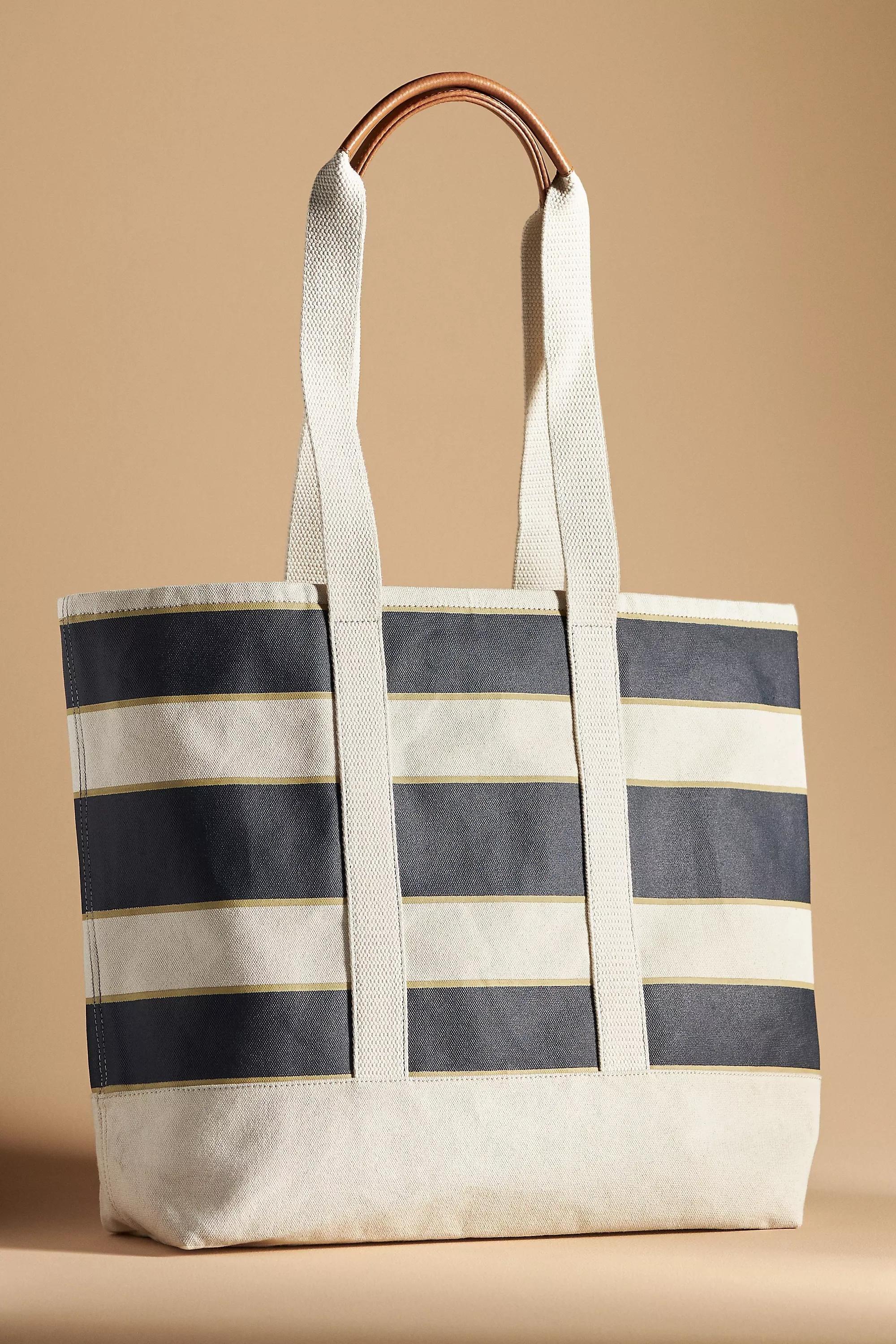 Maeve Striped Canvas Tote Bag, Black, A501_0001, large image number 0