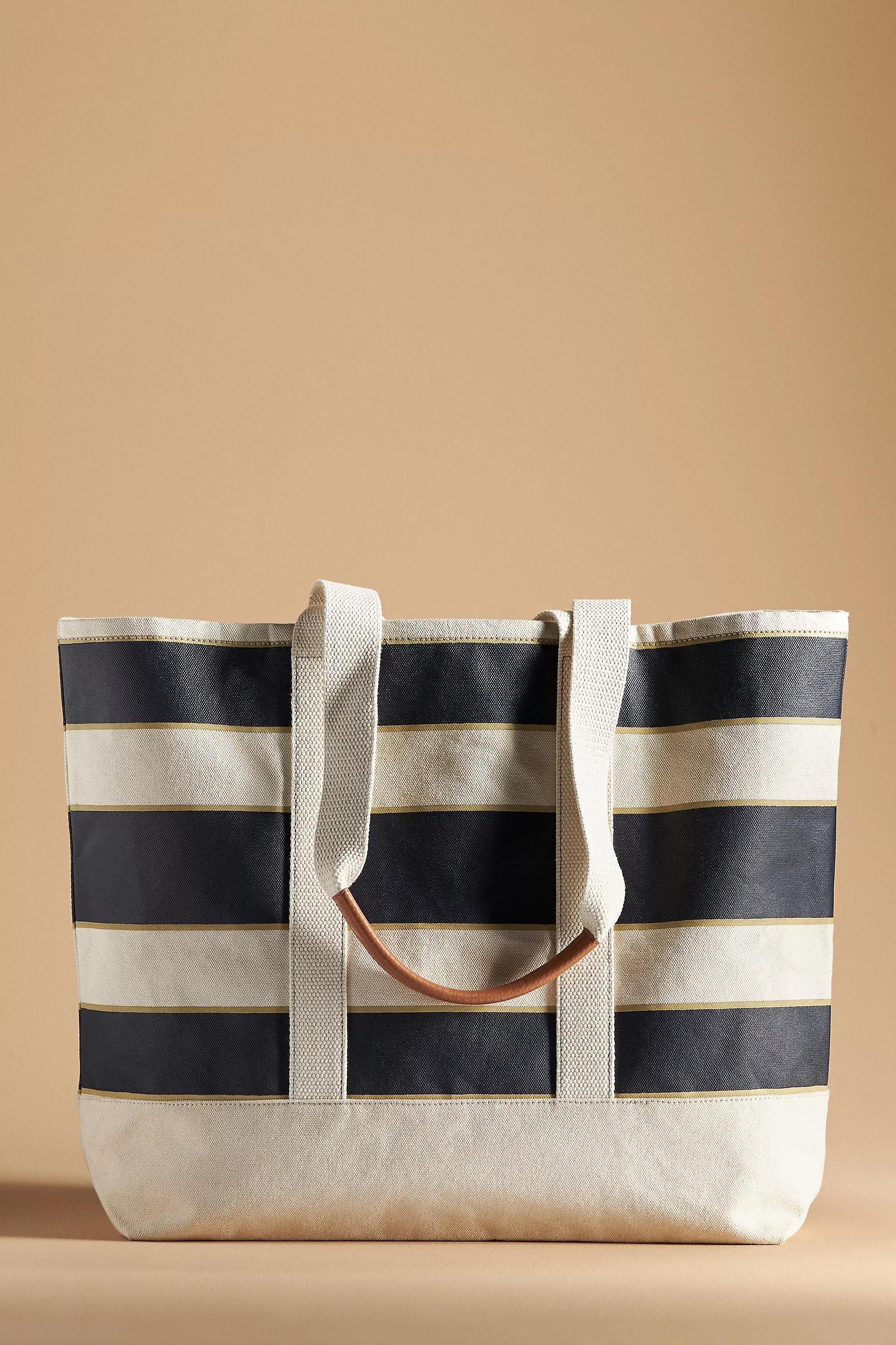 Maeve Striped Canvas Tote Bag, Black, A501_0001, large image number 1