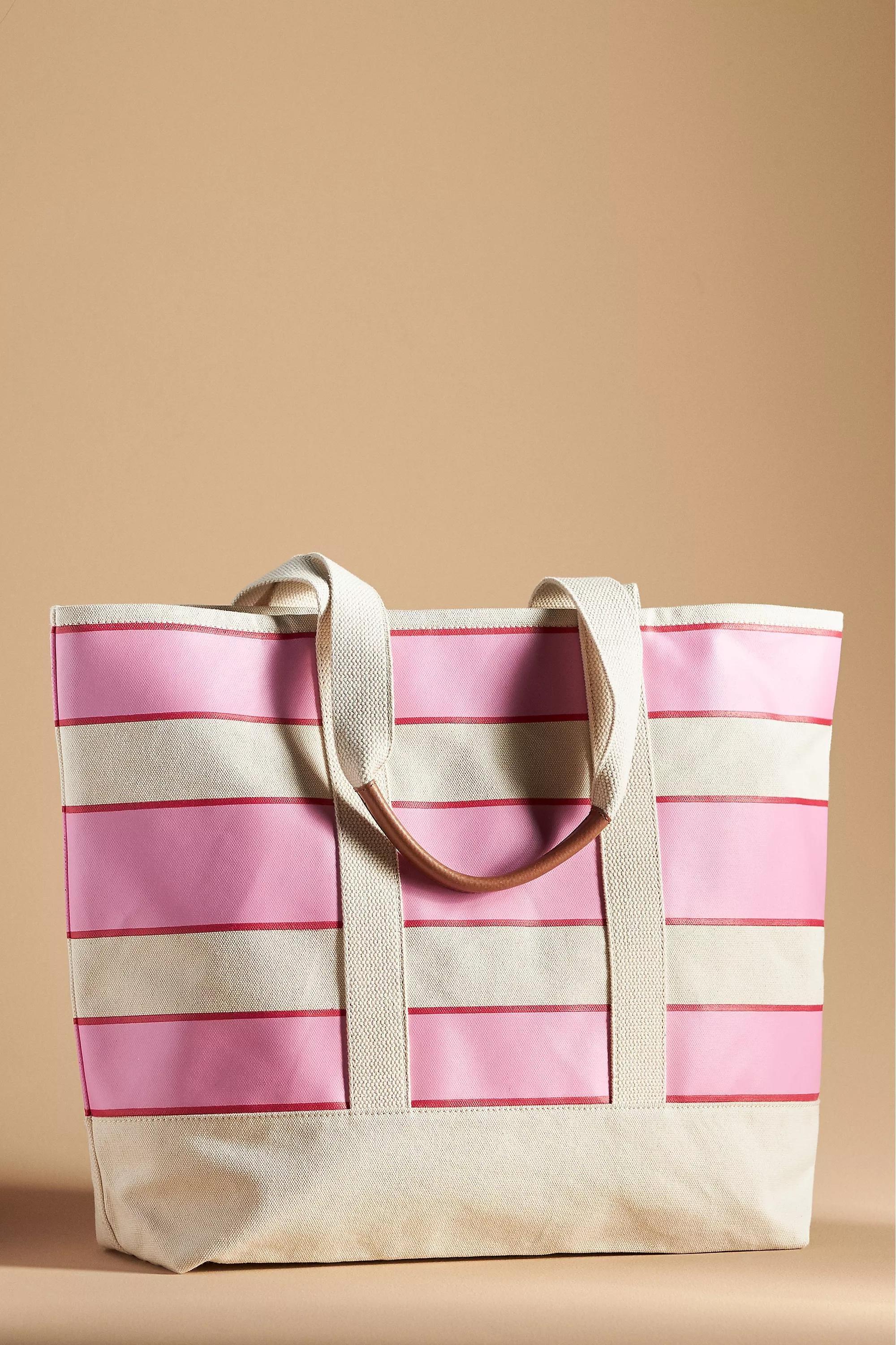 Maeve Striped Canvas Tote Bag, Pink, A501_0066, large image number 1