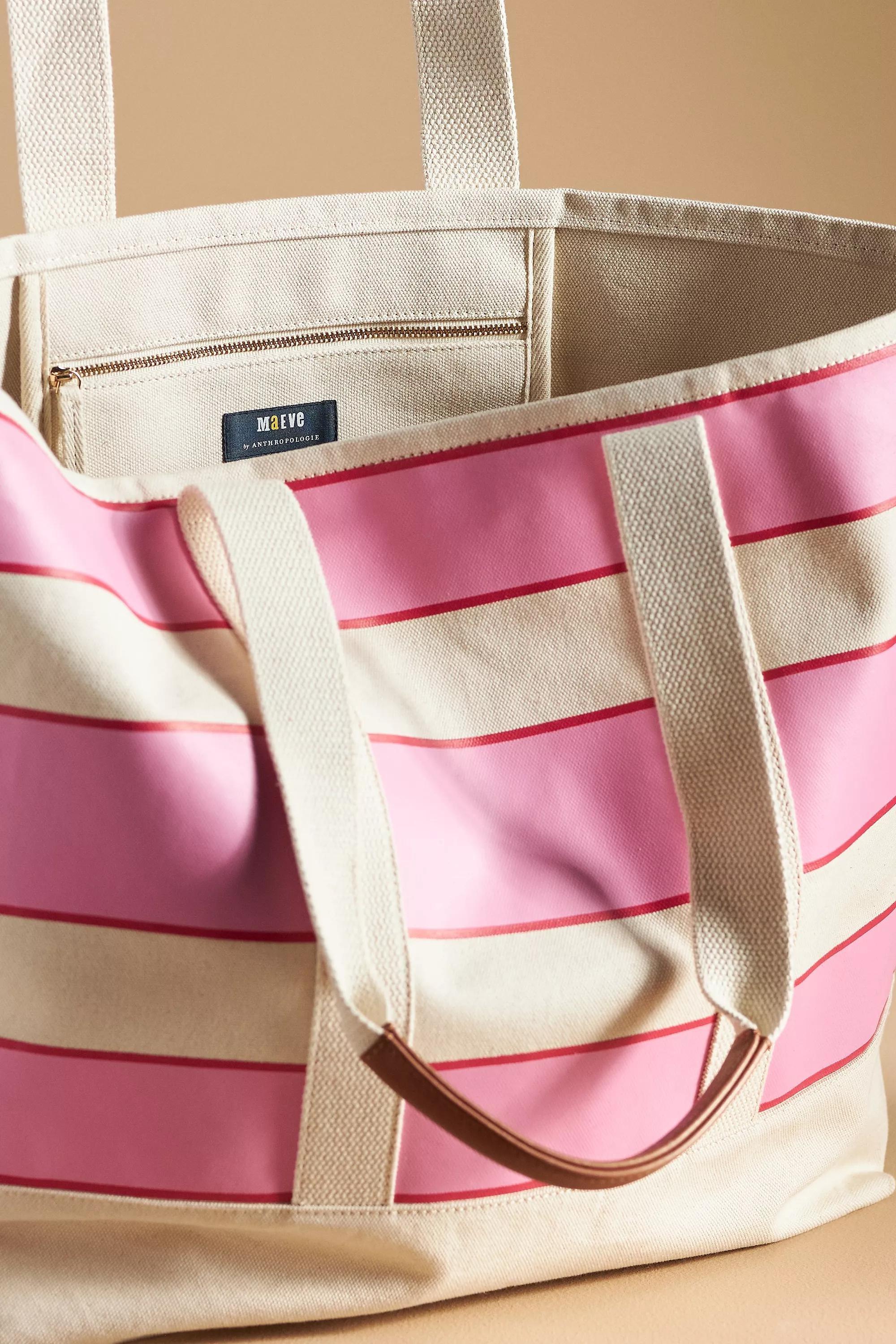 Anthropologie - Maeve Striped Canvas Tote Bag, Pink