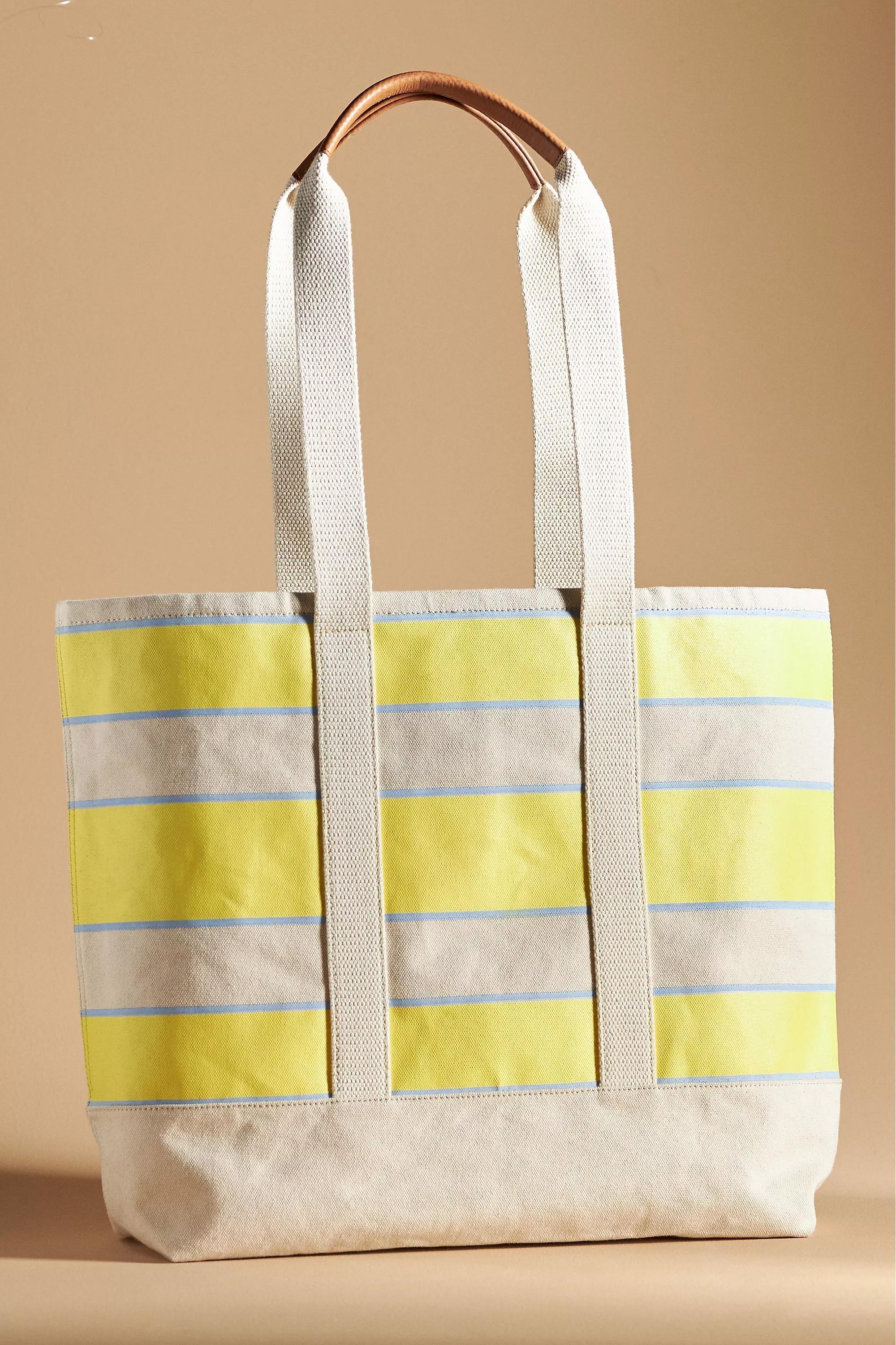 Maeve Striped Canvas Tote Bag, Yellow, A501_0072, large image number 0