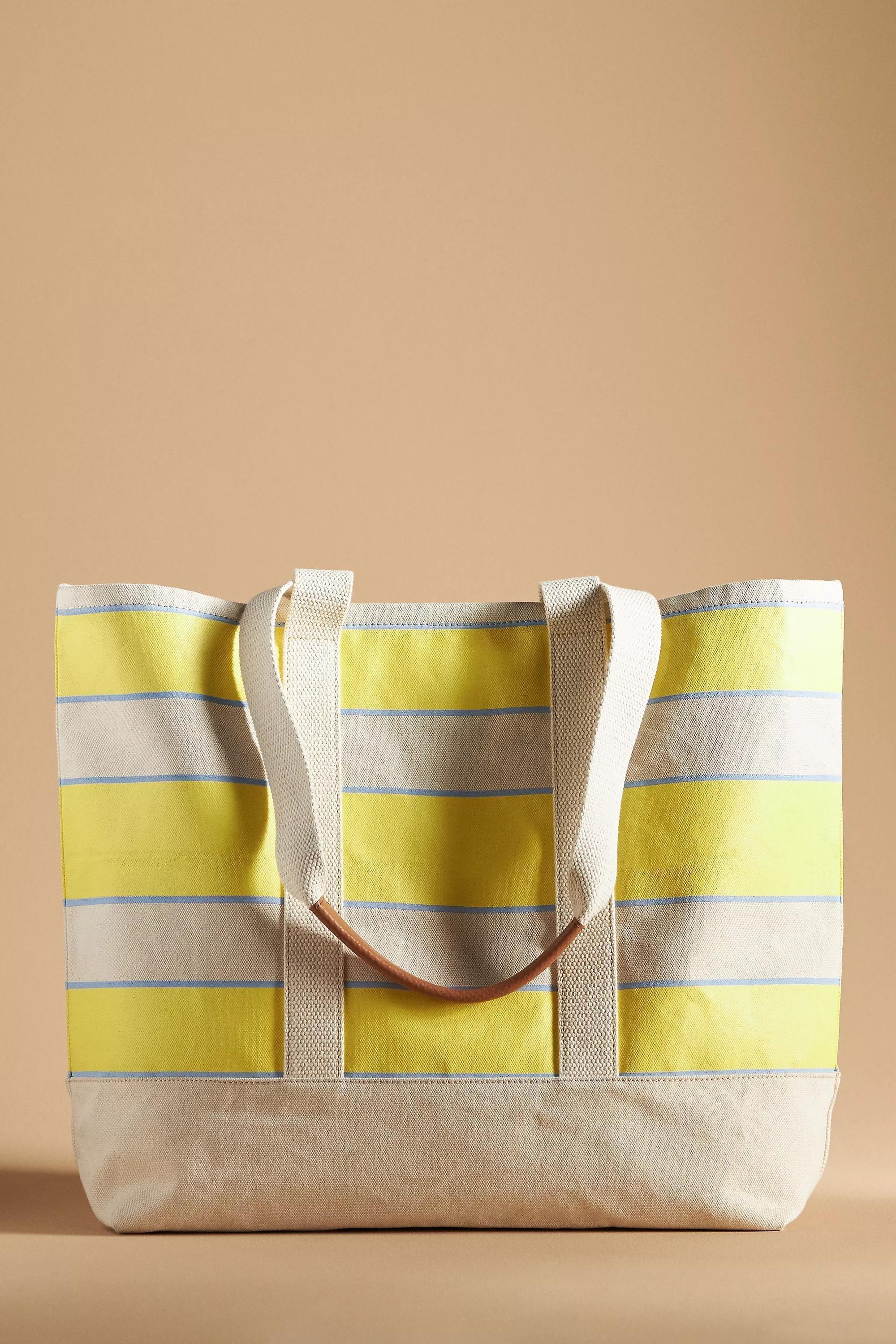 Maeve Striped Canvas Tote Bag, Yellow, A501_0072, large image number 1