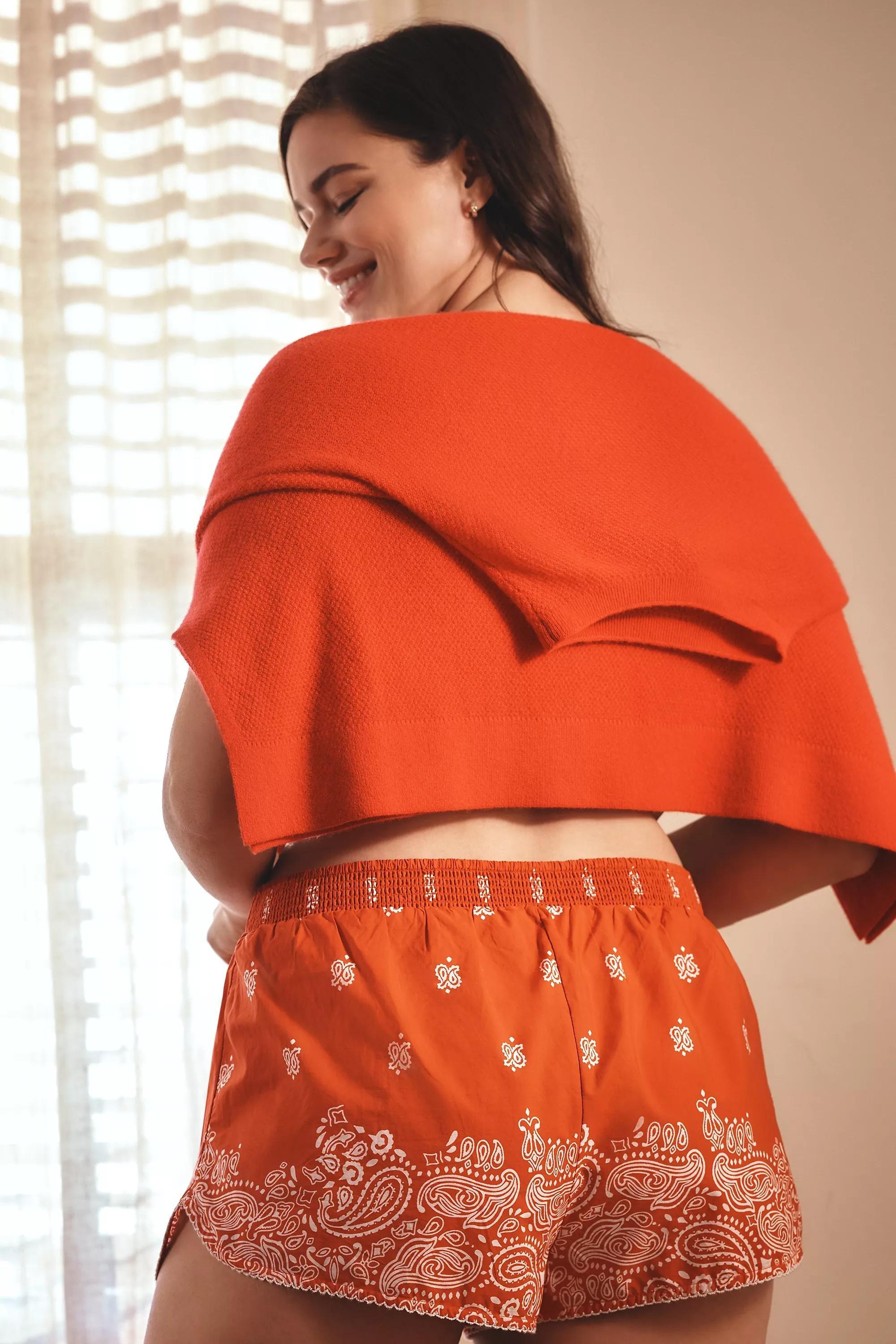 Anthropologie Ethnic Print Boxer Shorts, Orange, , large image number 5