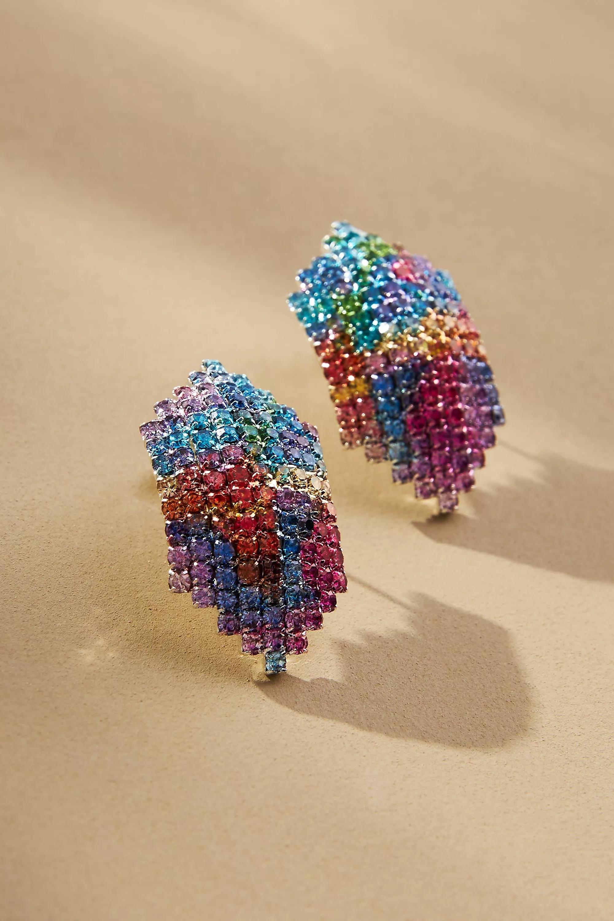 Gold-Plated Disco Crystal Statement Curve Earrings, Multicolour, , medium