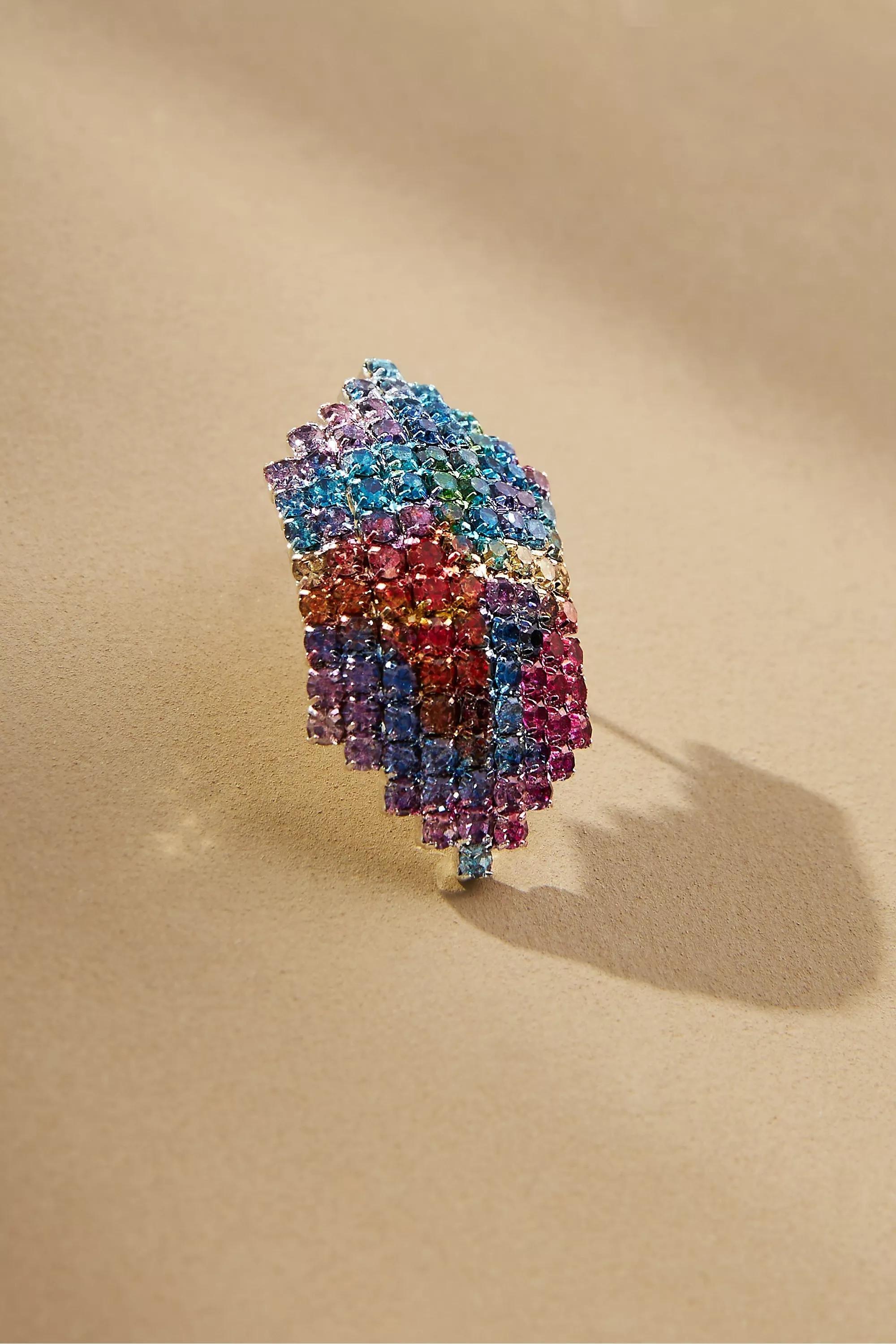 Gold-Plated Disco Crystal Statement Curve Earrings, Multicolour, A501_0000, large image number 1
