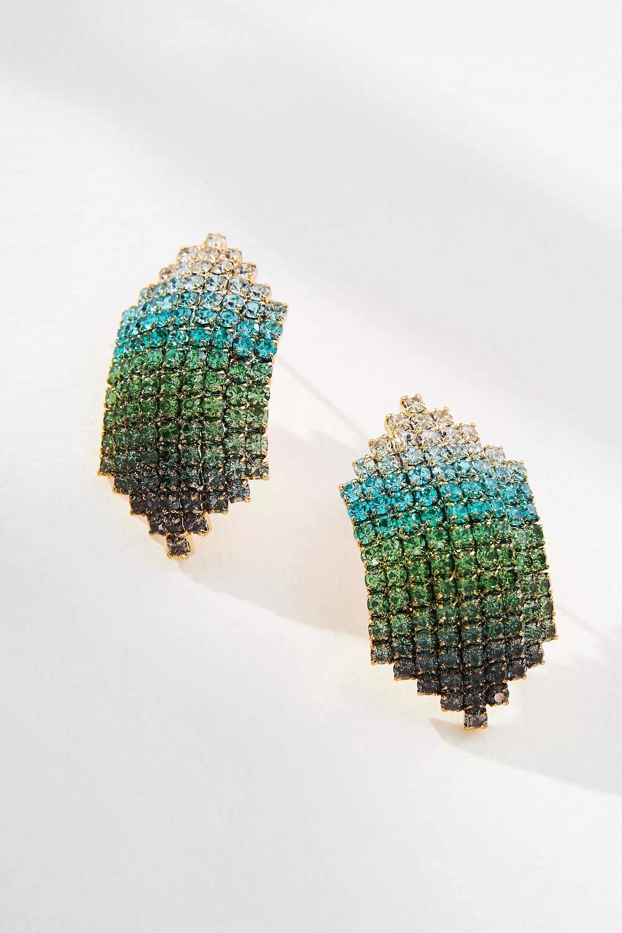 Gold-Plated Disco Crystal Statement Curve Earrings, Green, A501_0030, large image number 0