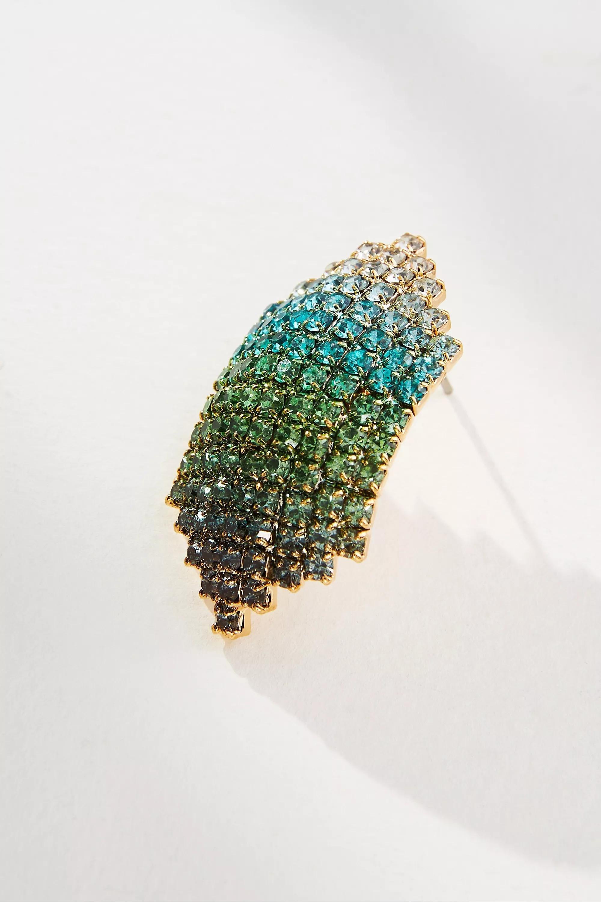 Gold-Plated Disco Crystal Statement Curve Earrings, Green, A501_0030, large image number 1