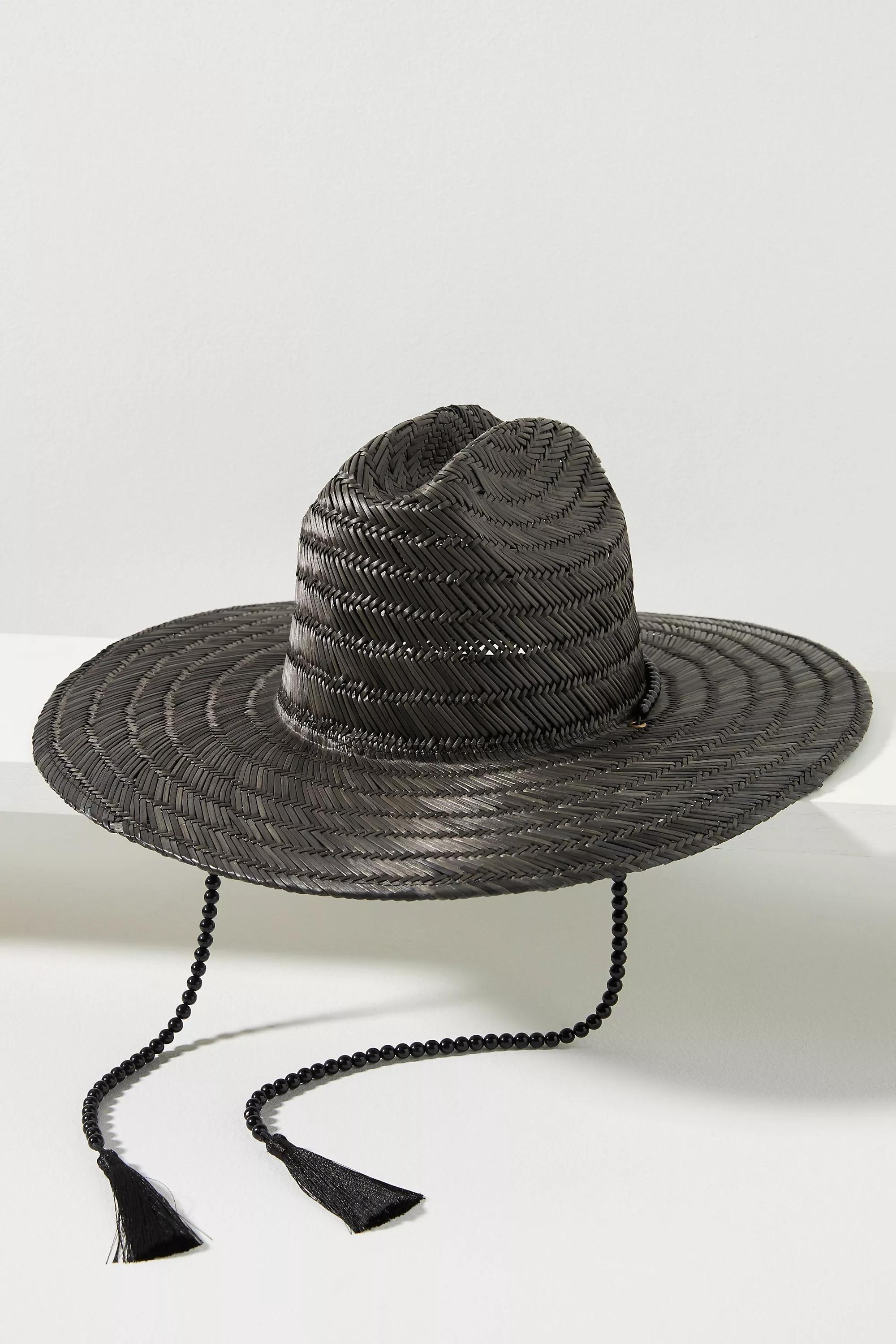 Wyeth Bead-Trim Straw Rancher Hat, Black, , large image number 1