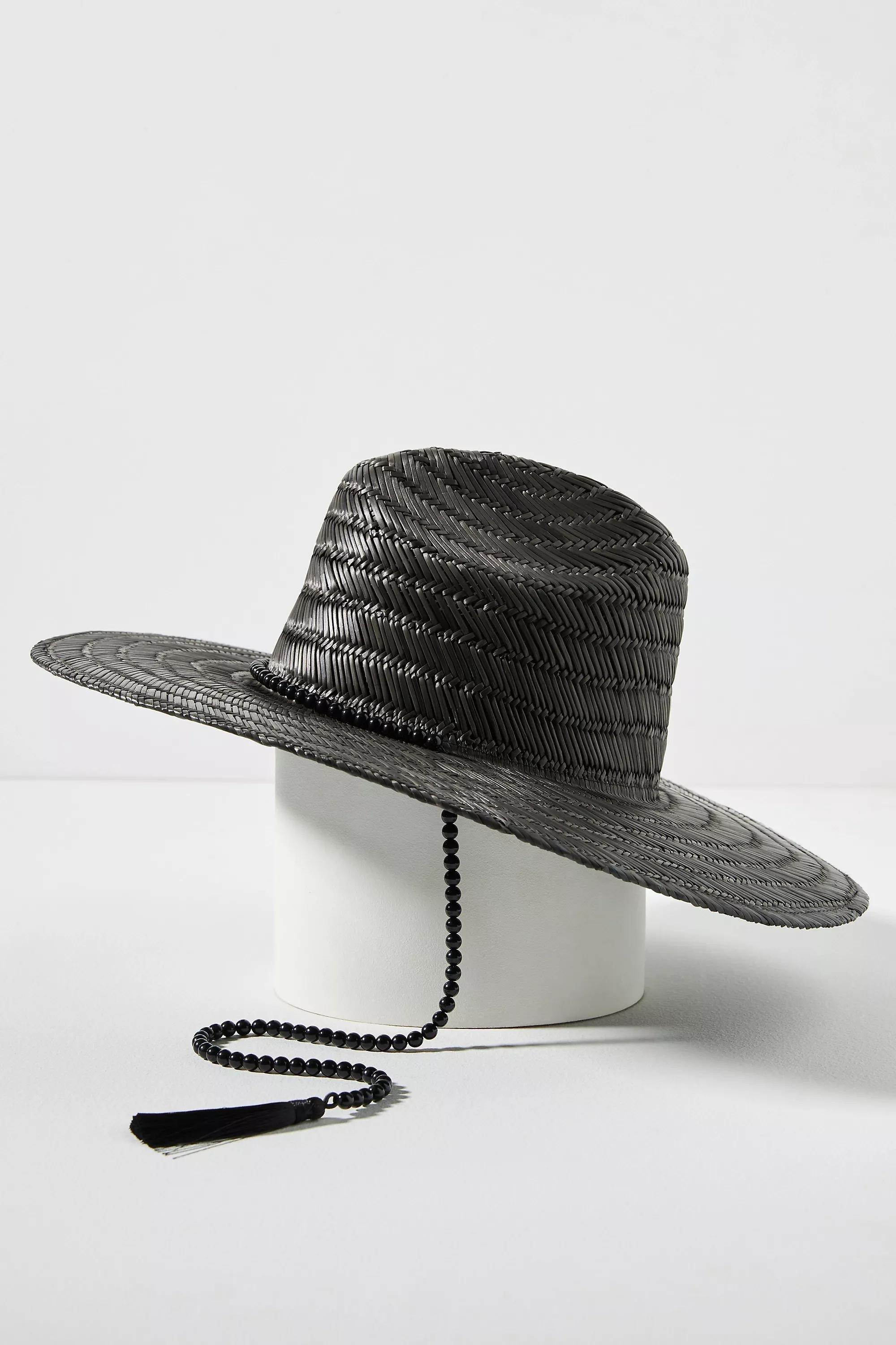 Wyeth Bead-Trim Straw Rancher Hat, Black, , large image number 2