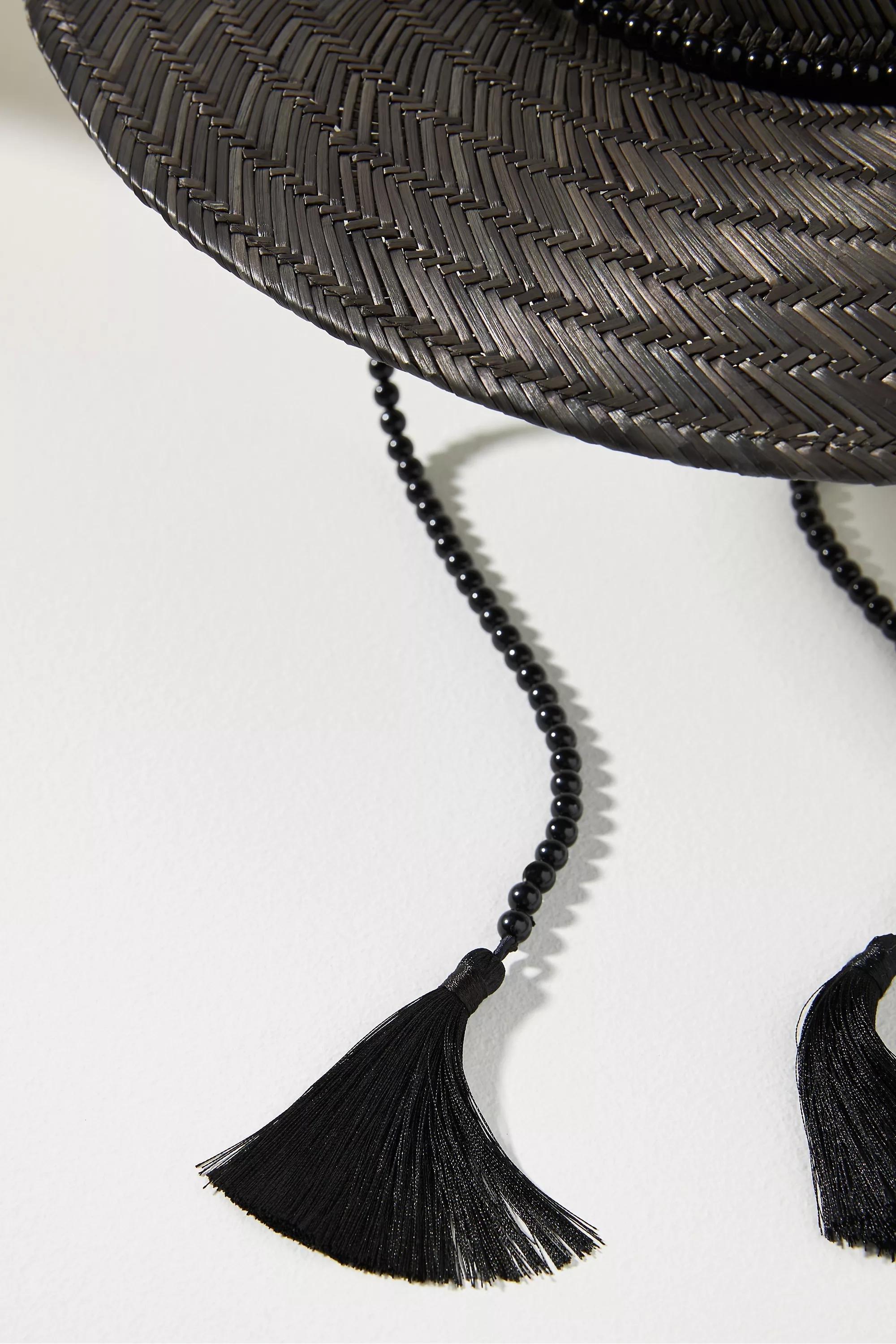 Wyeth Bead-Trim Straw Rancher Hat, Black, , large image number 3
