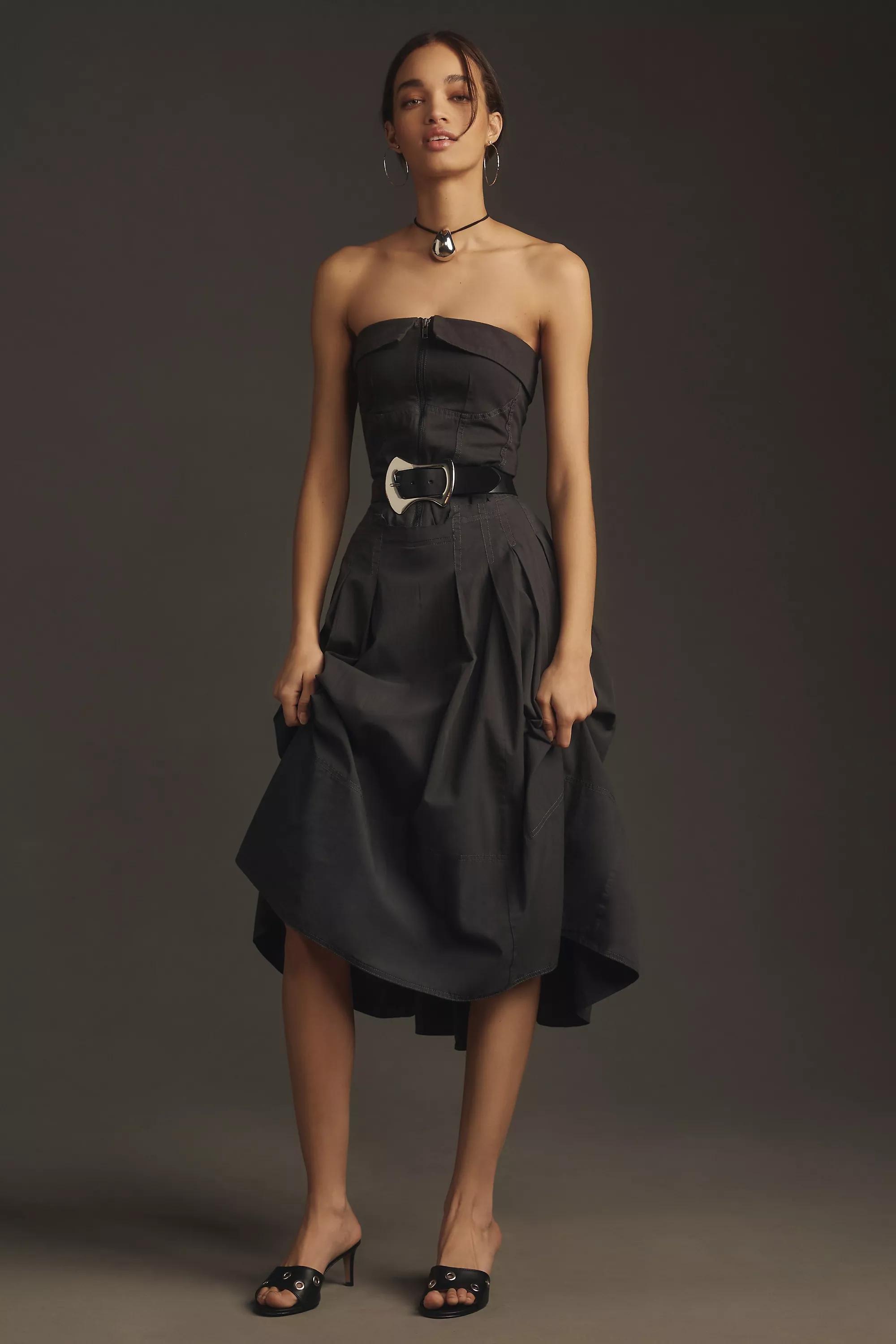 Pilcro Strapless A-Line Cotton Midi Dress, Black, , large image number 0
