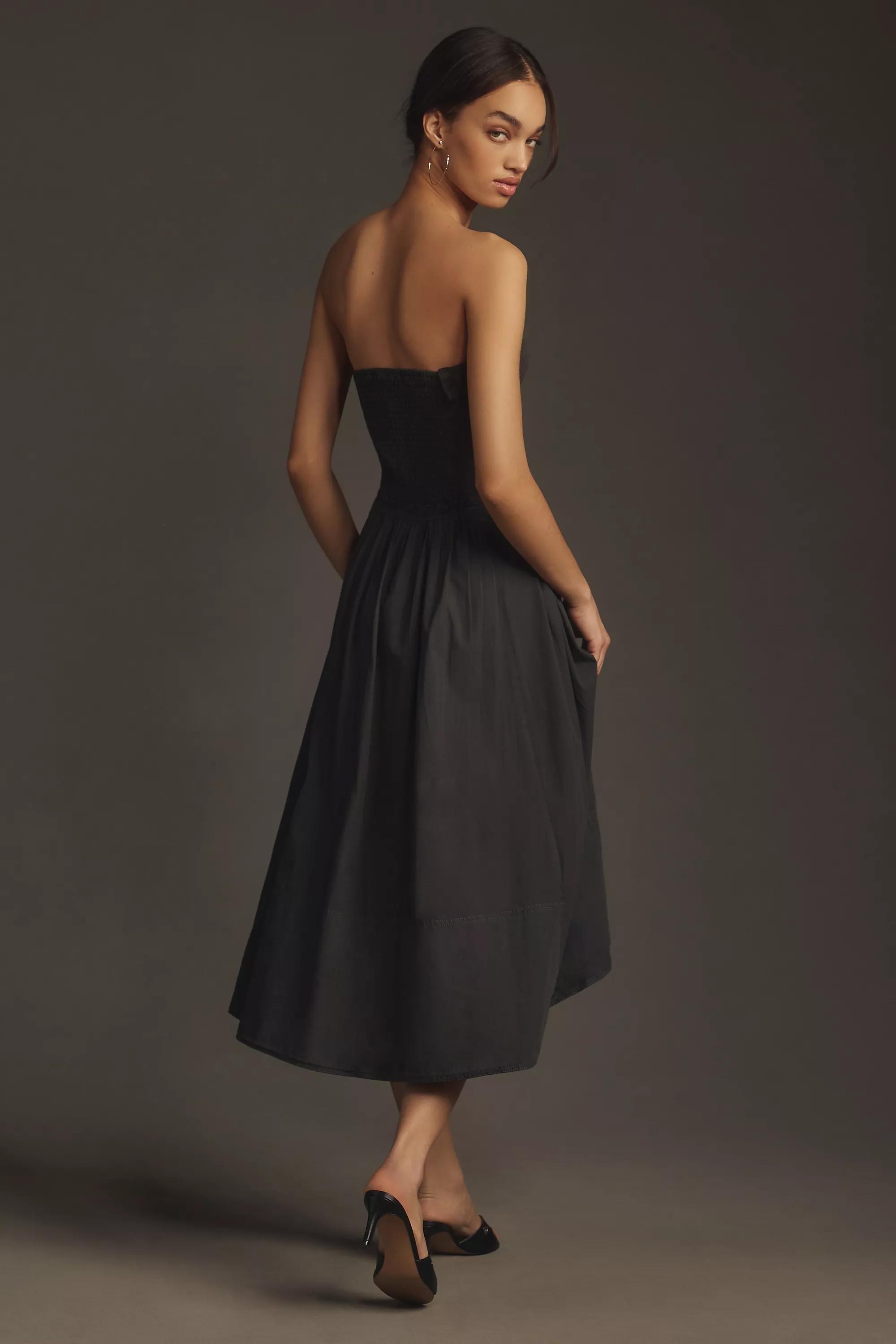 Pilcro Strapless A-Line Cotton Midi Dress, Black, , large image number 1