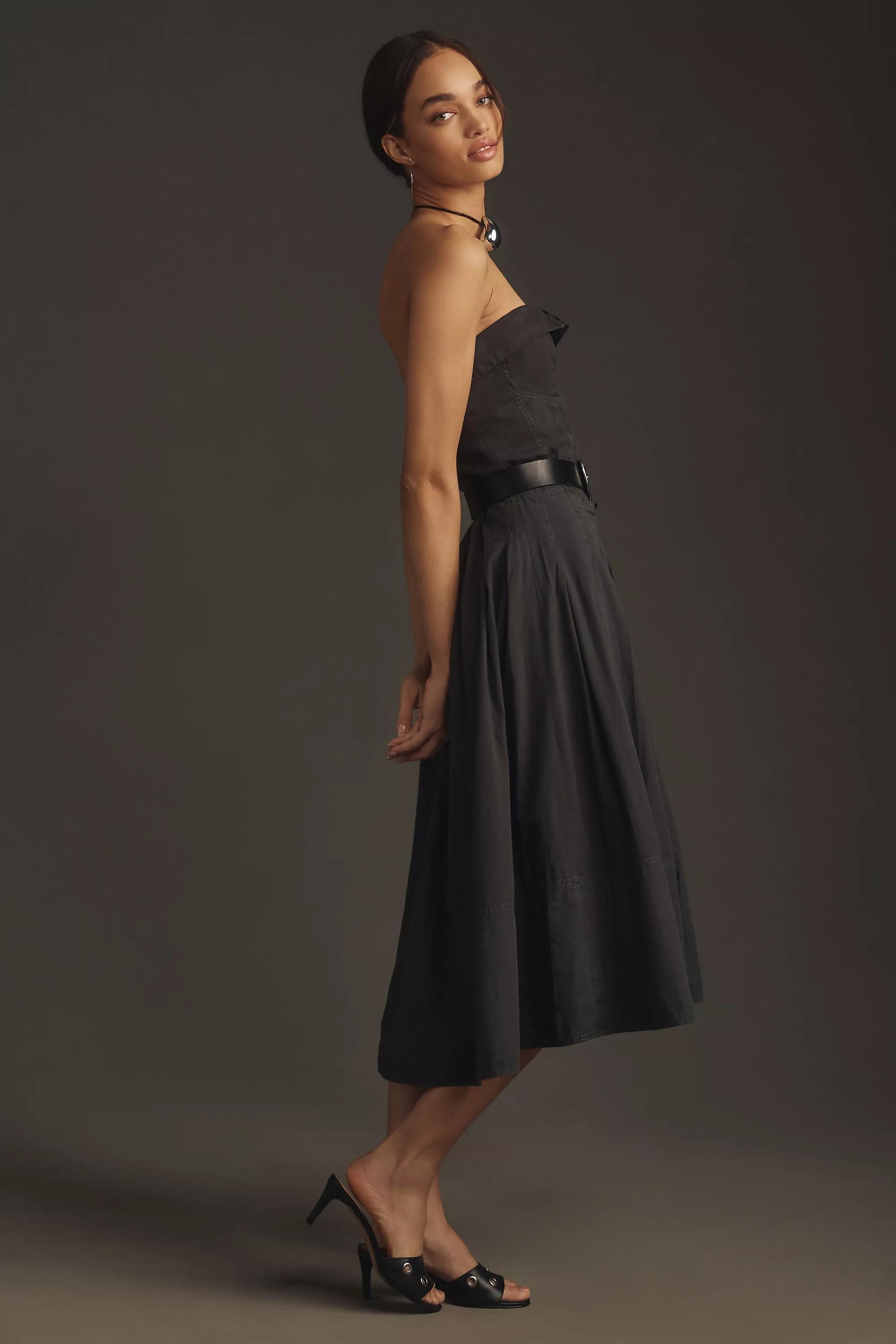 Pilcro Strapless A-Line Cotton Midi Dress, Black, , large image number 3