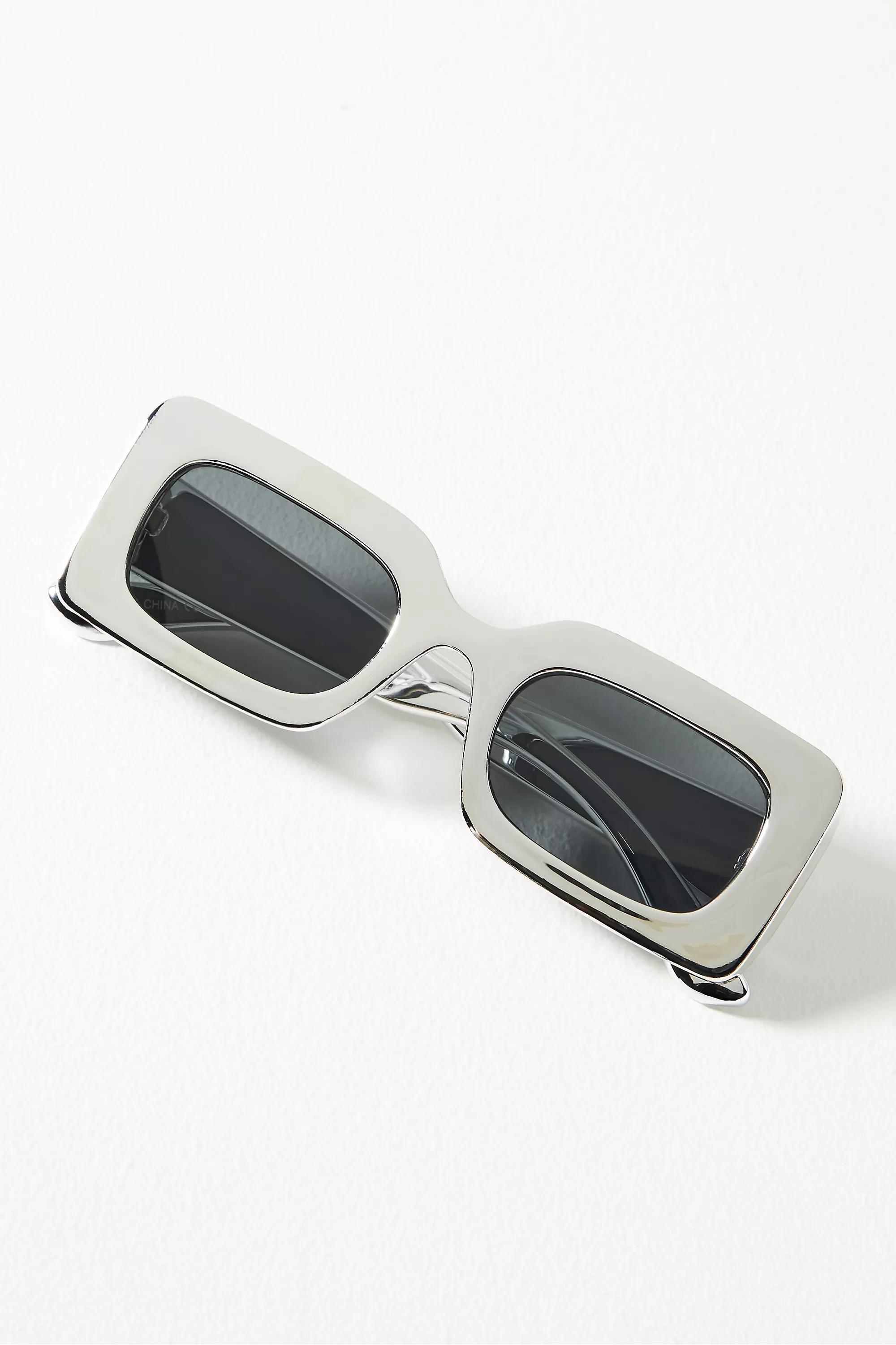 Mirrored Rectangle Sunglasses, Silver, A501_0007, large image number 0
