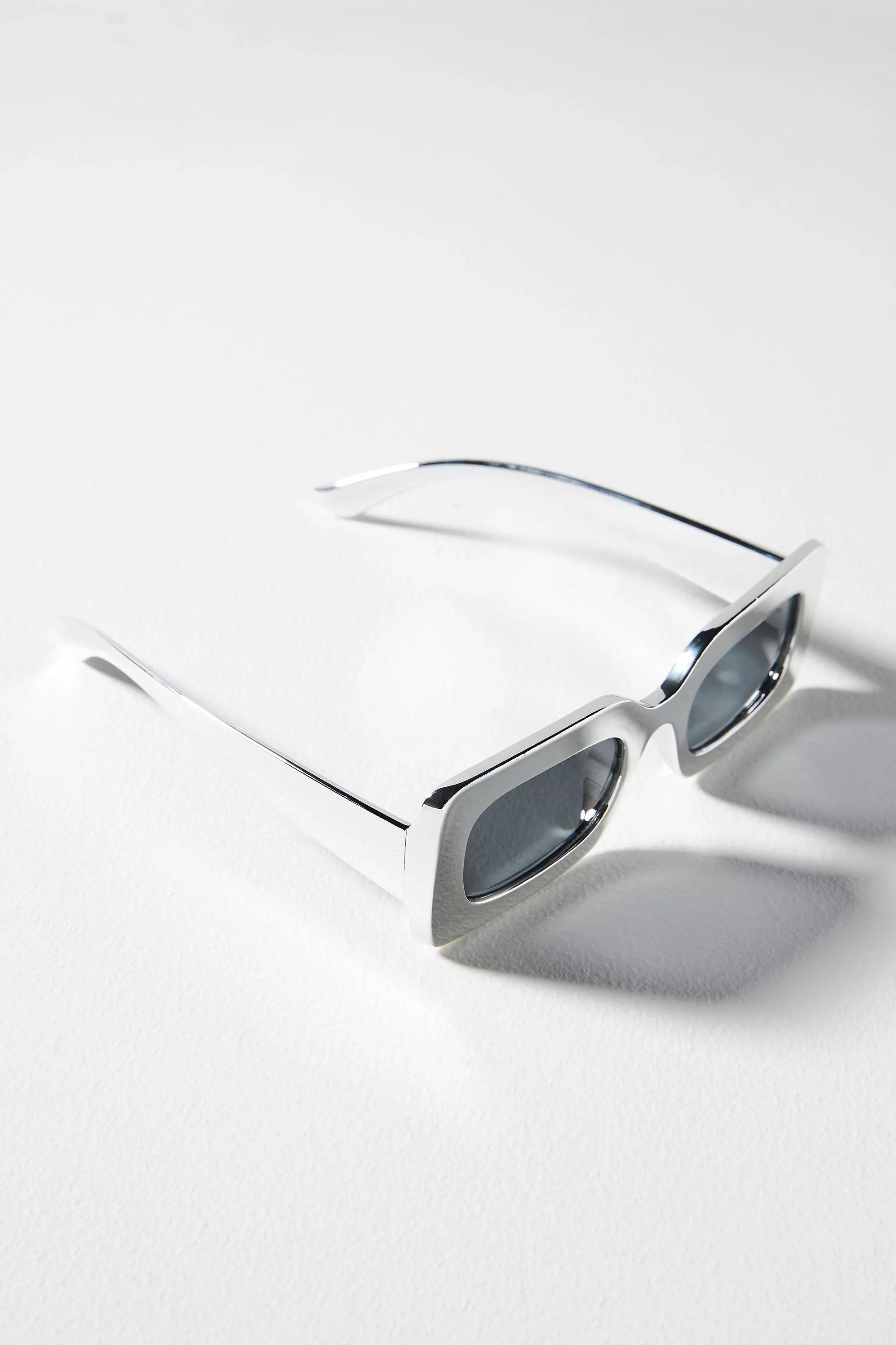 Mirrored Rectangle Sunglasses, Silver, A501_0007, large image number 1