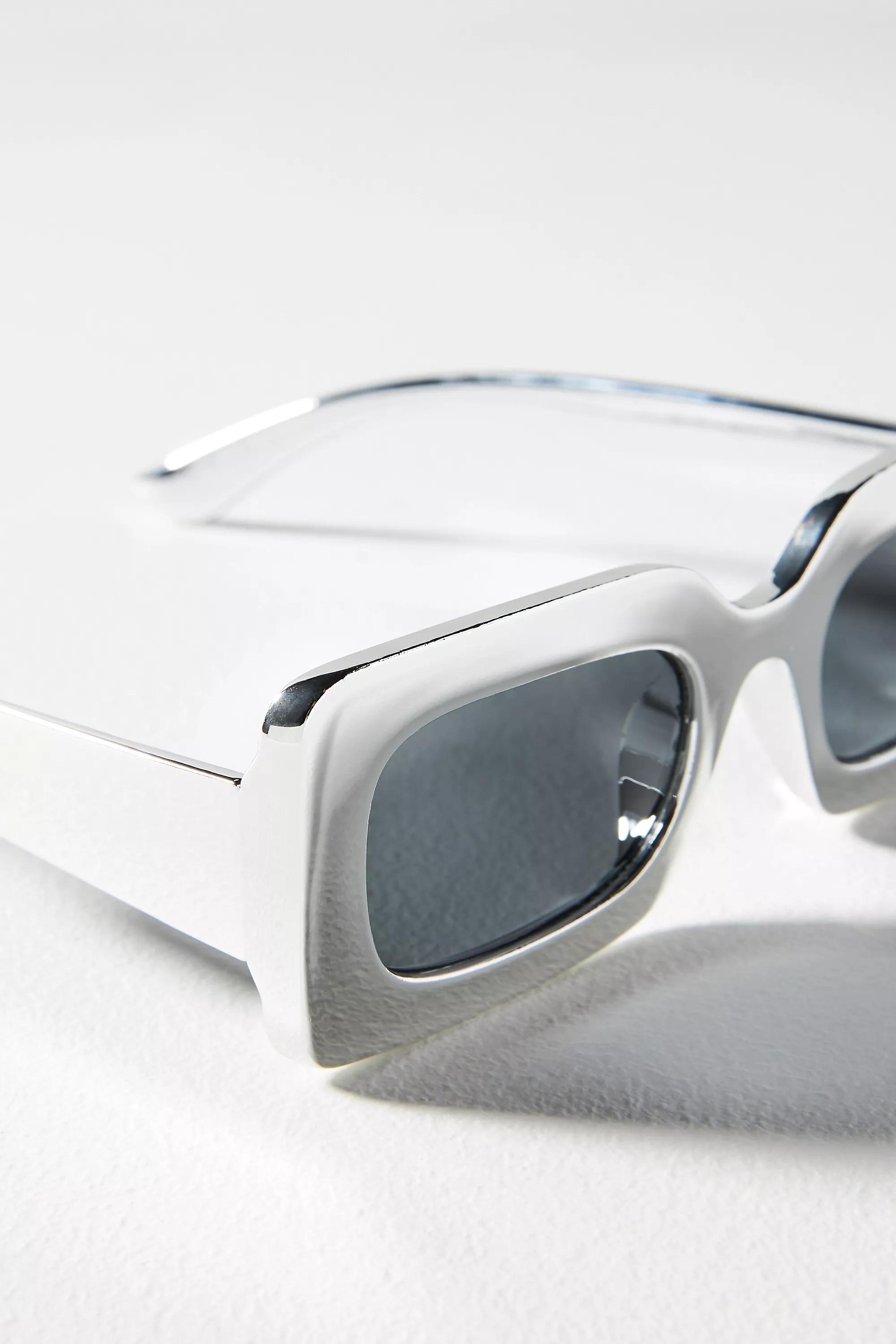 Mirrored Rectangle Sunglasses, Silver, A501_0007, large image number 2