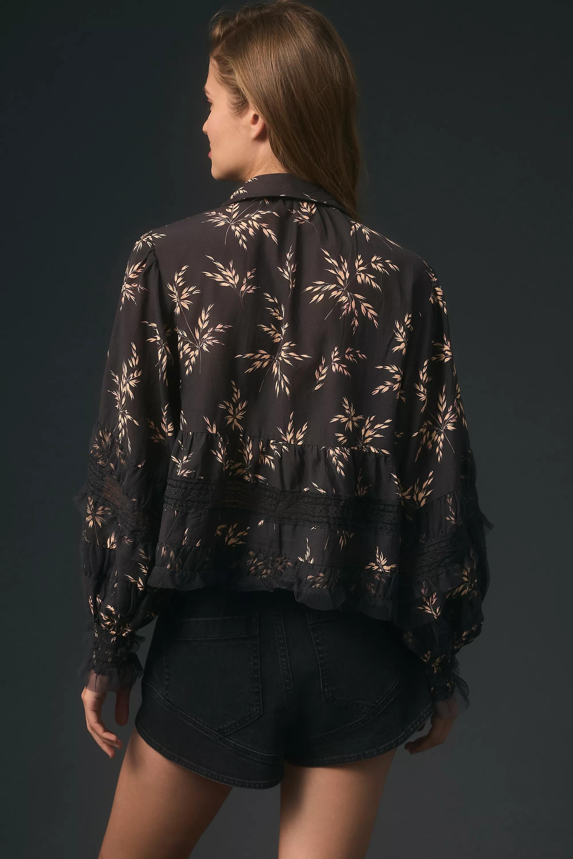 Motif By Anthropologie V-Neck Ruffled Blouse, Black, A501_0009, large image number 5