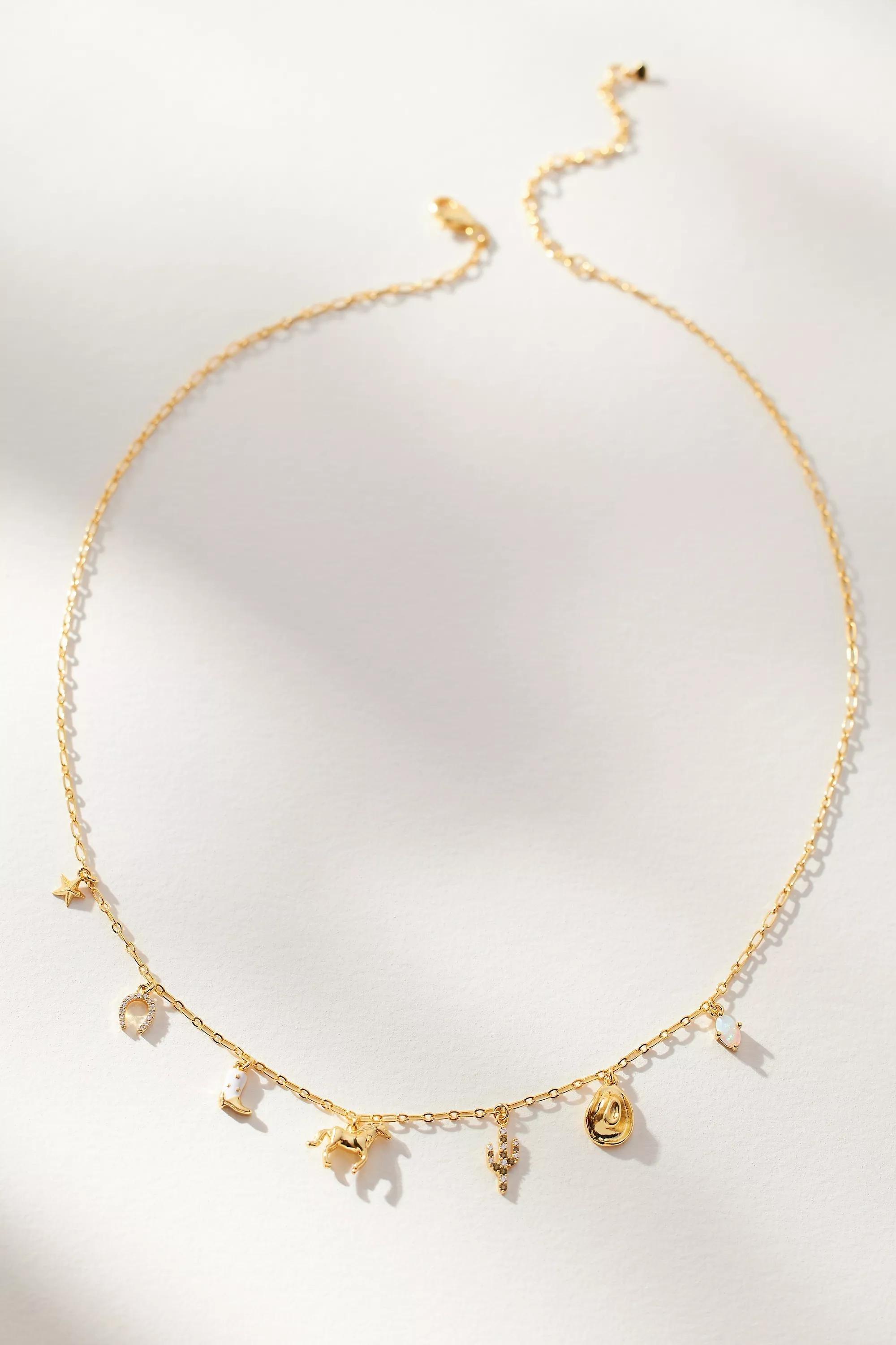 Multi-Charm Necklace, Gold-Plated, A501_0070, large image number 0