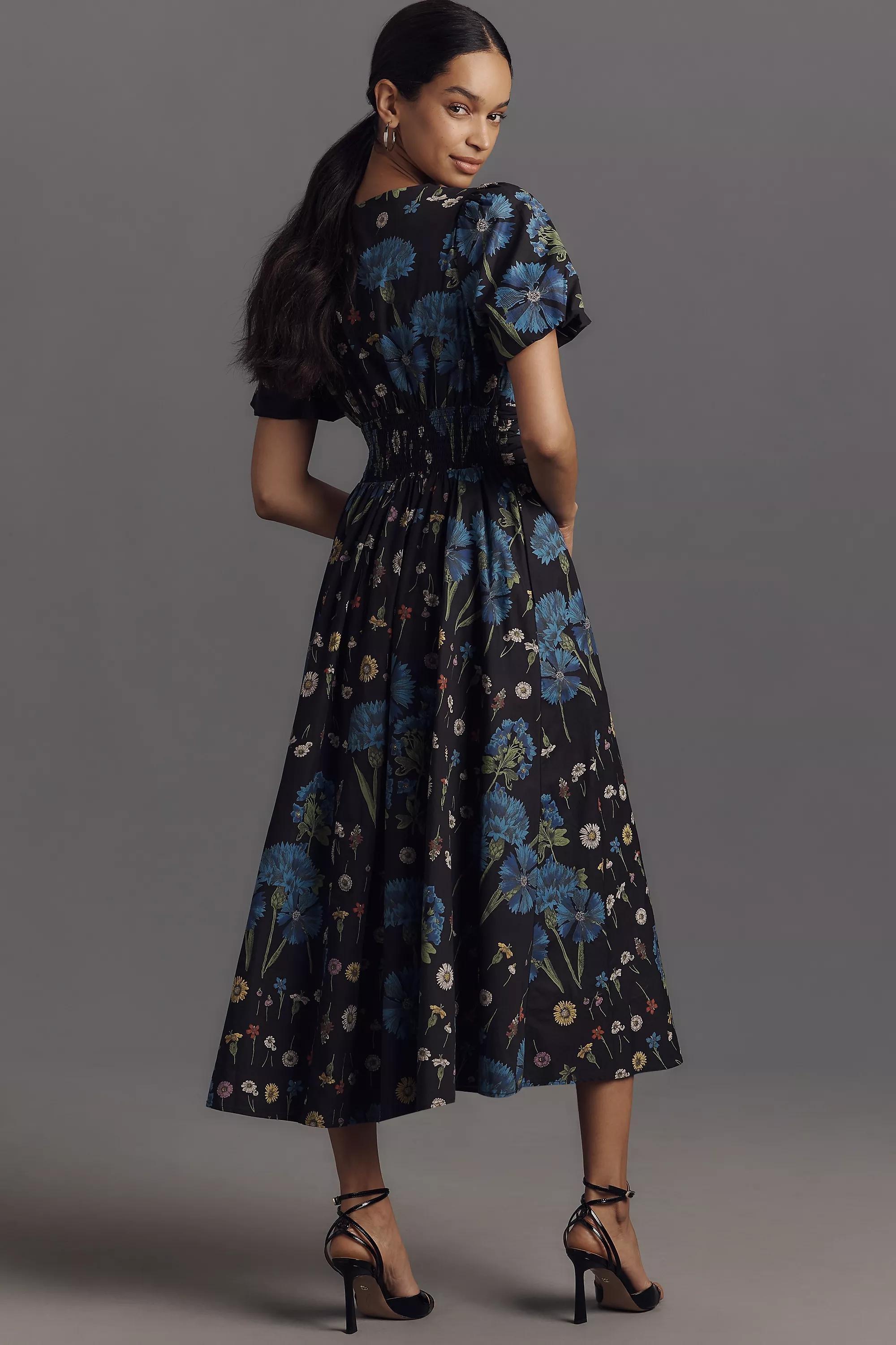 Anthropologie Floral Milkmaid Bohemian Midi, White, , large image number 1